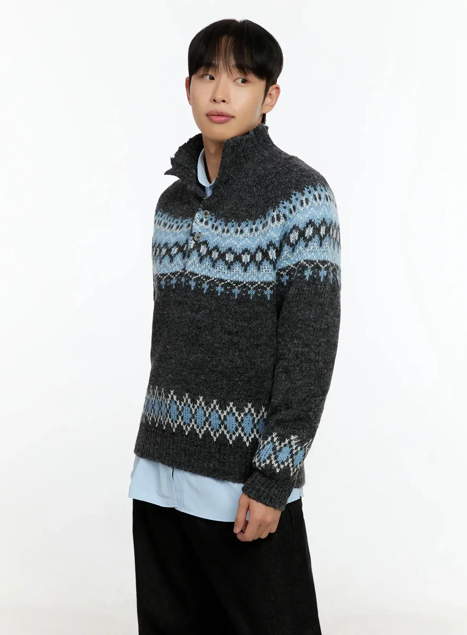 Men's Patterned High Neck Quarter Knit Sweater IN525 - Image 11