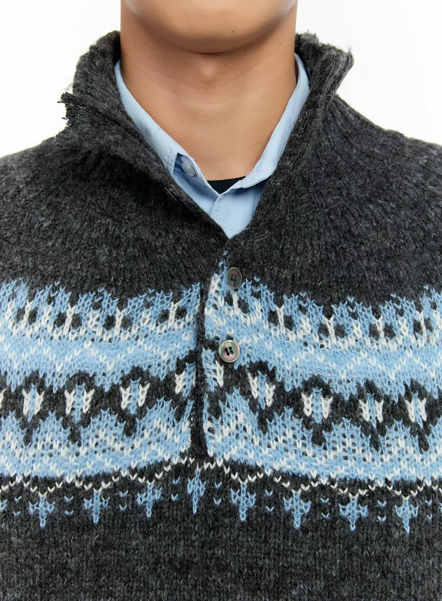 Men's Patterned High Neck Quarter Knit Sweater IN525 - Image 12