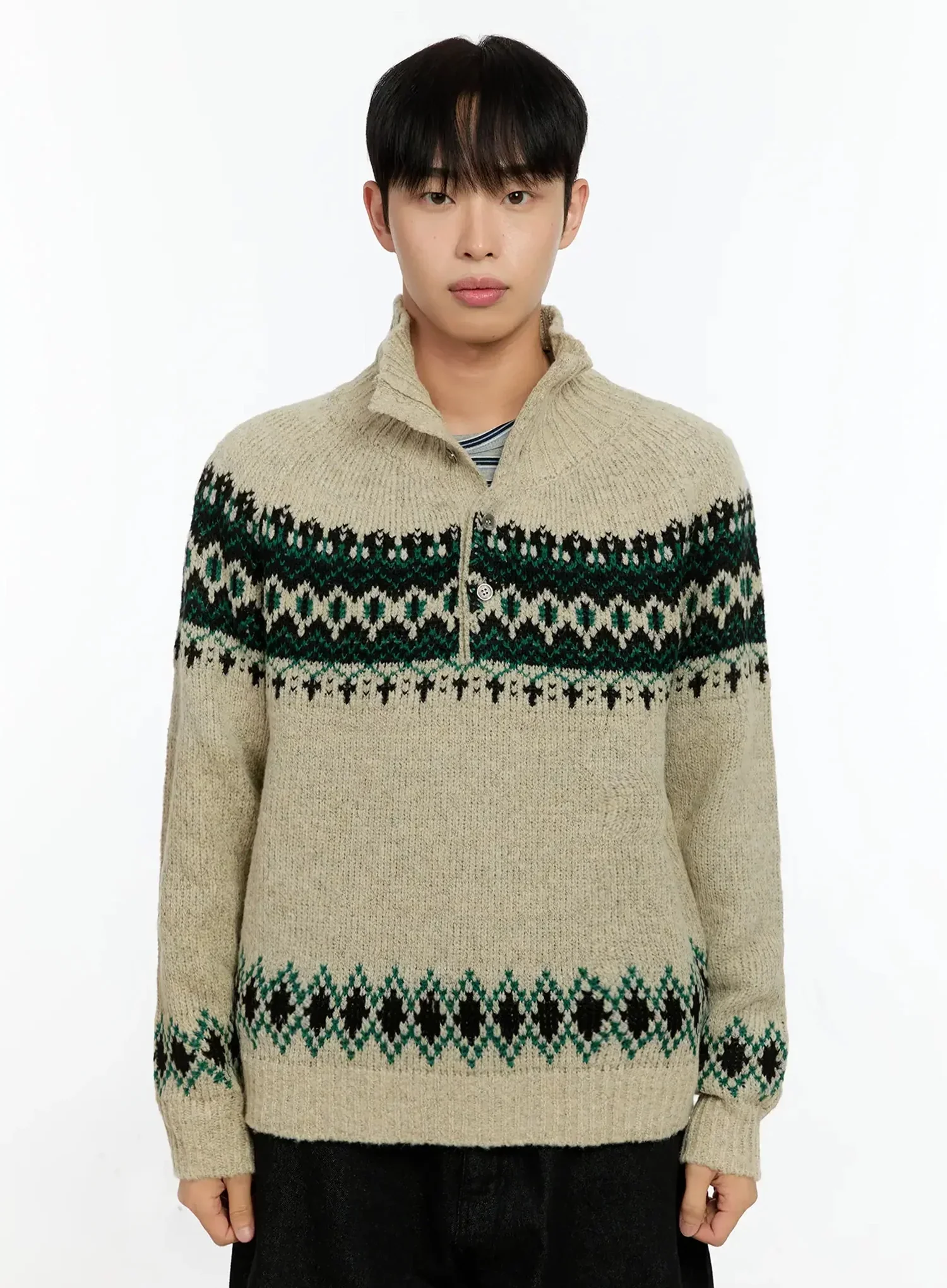 Men's Patterned High Neck Quarter Knit Sweater IN525 - Image 16