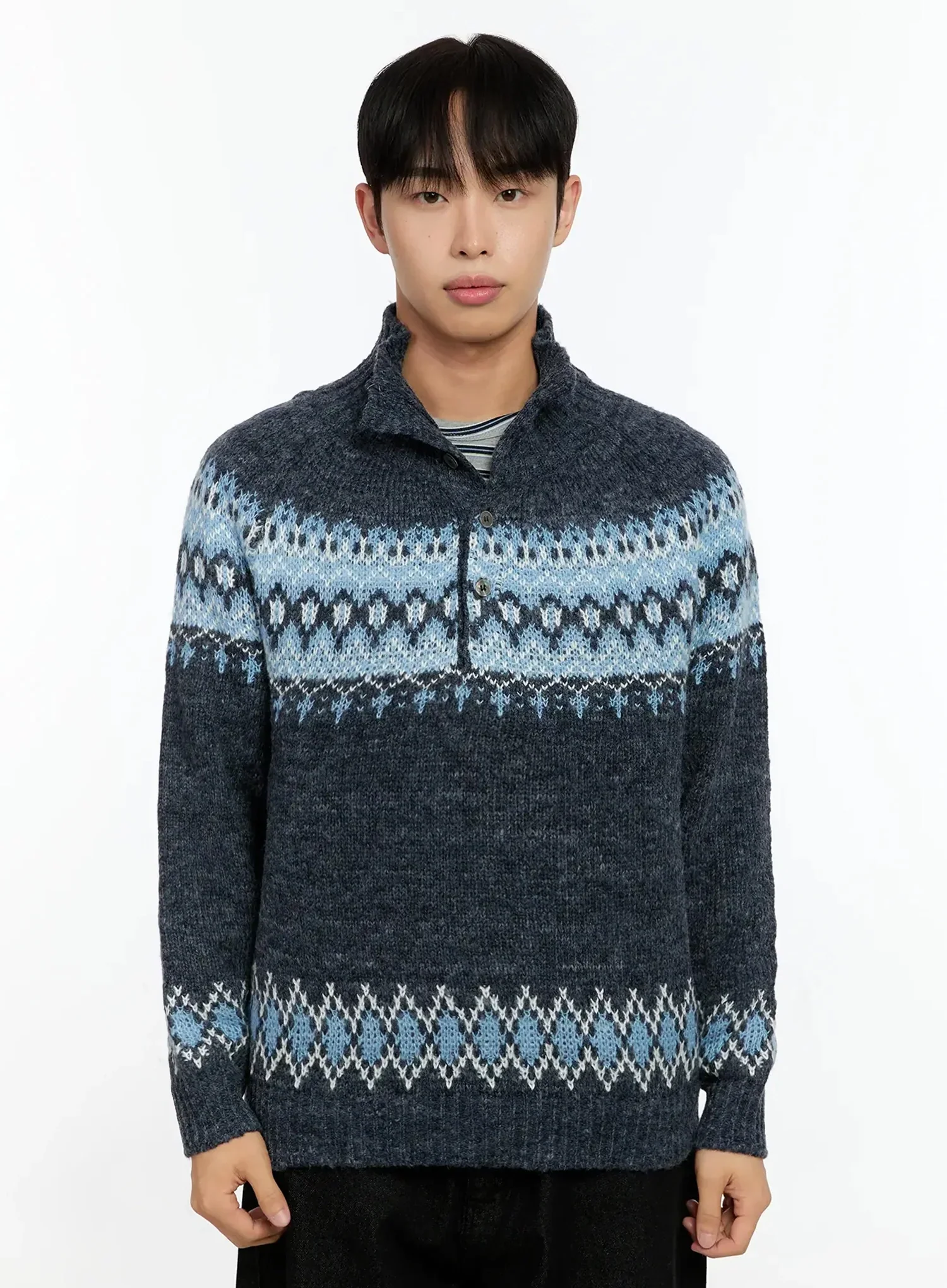 Men's Patterned High Neck Quarter Knit Sweater IN525 - Image 17