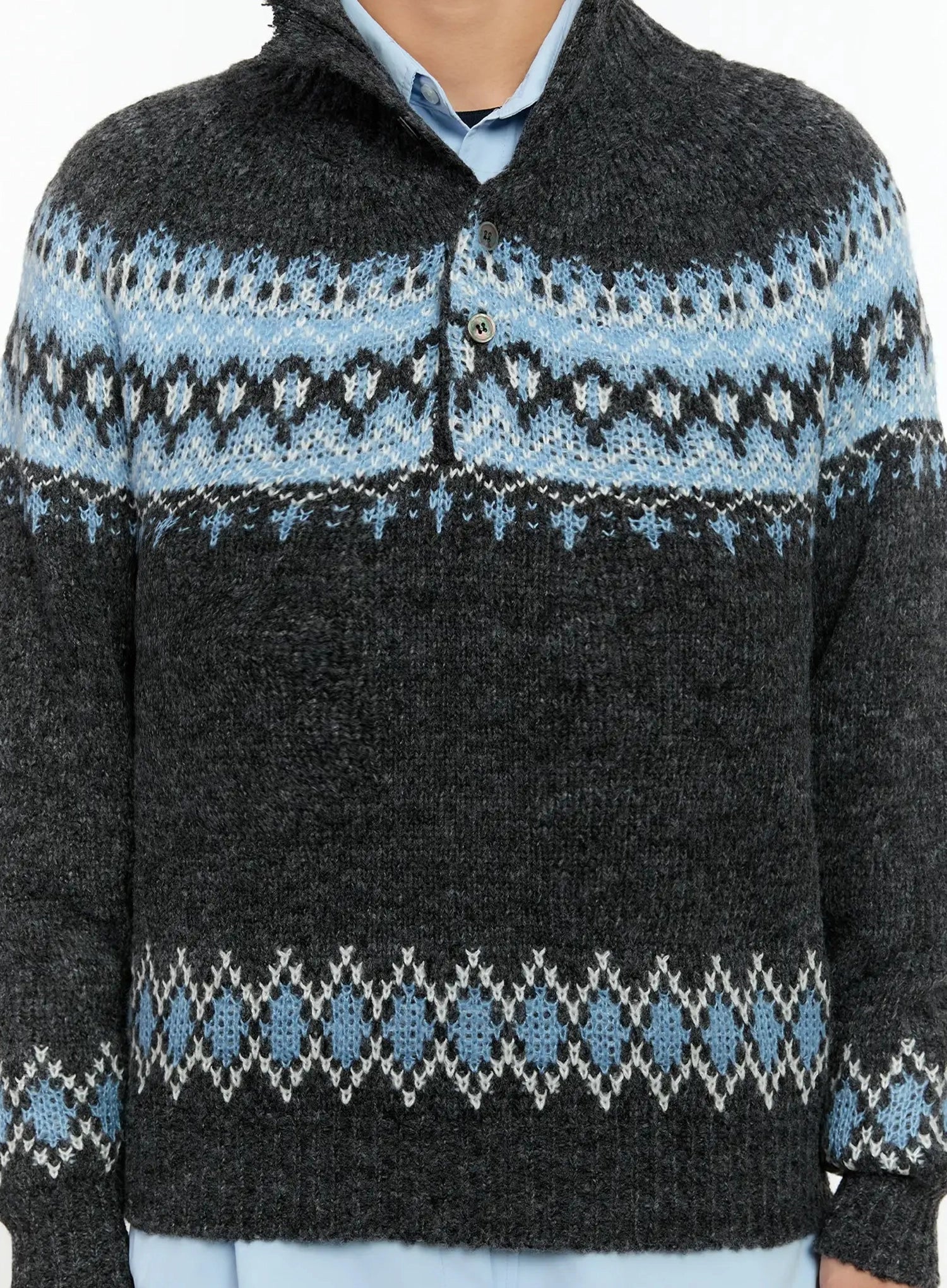 Men's Patterned High Neck Quarter Knit Sweater IN525 - Image 4