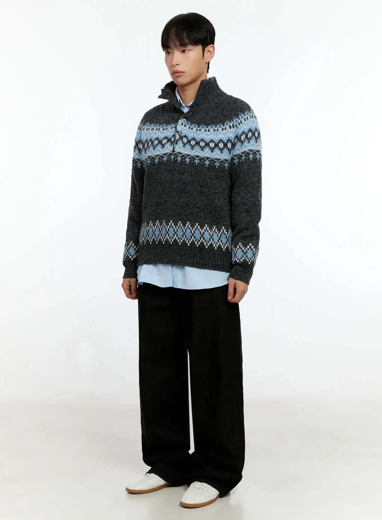 Men's Patterned High Neck Quarter Knit Sweater IN525 - Image 5