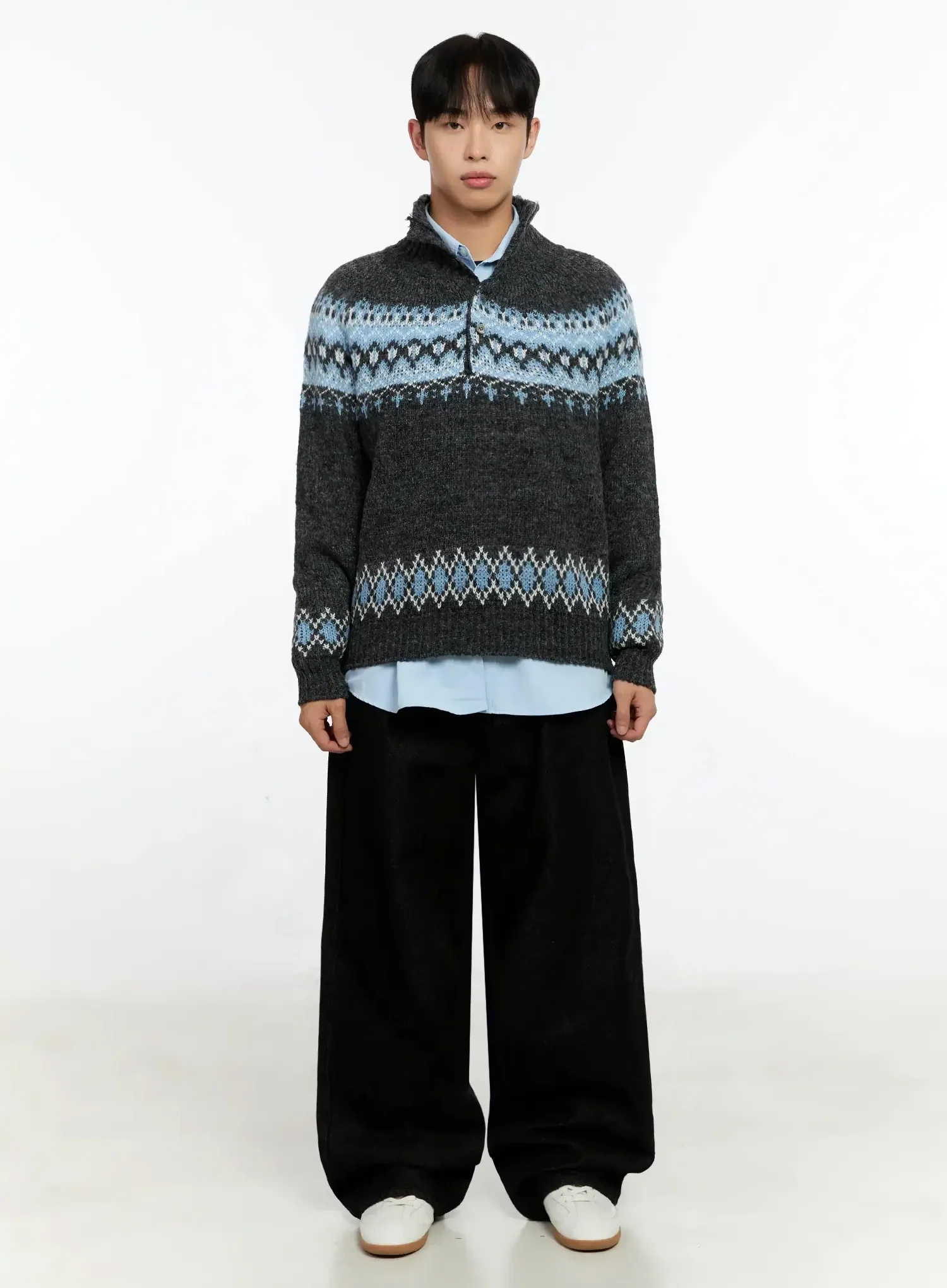 Men's Patterned High Neck Quarter Knit Sweater IN525 - Image 6