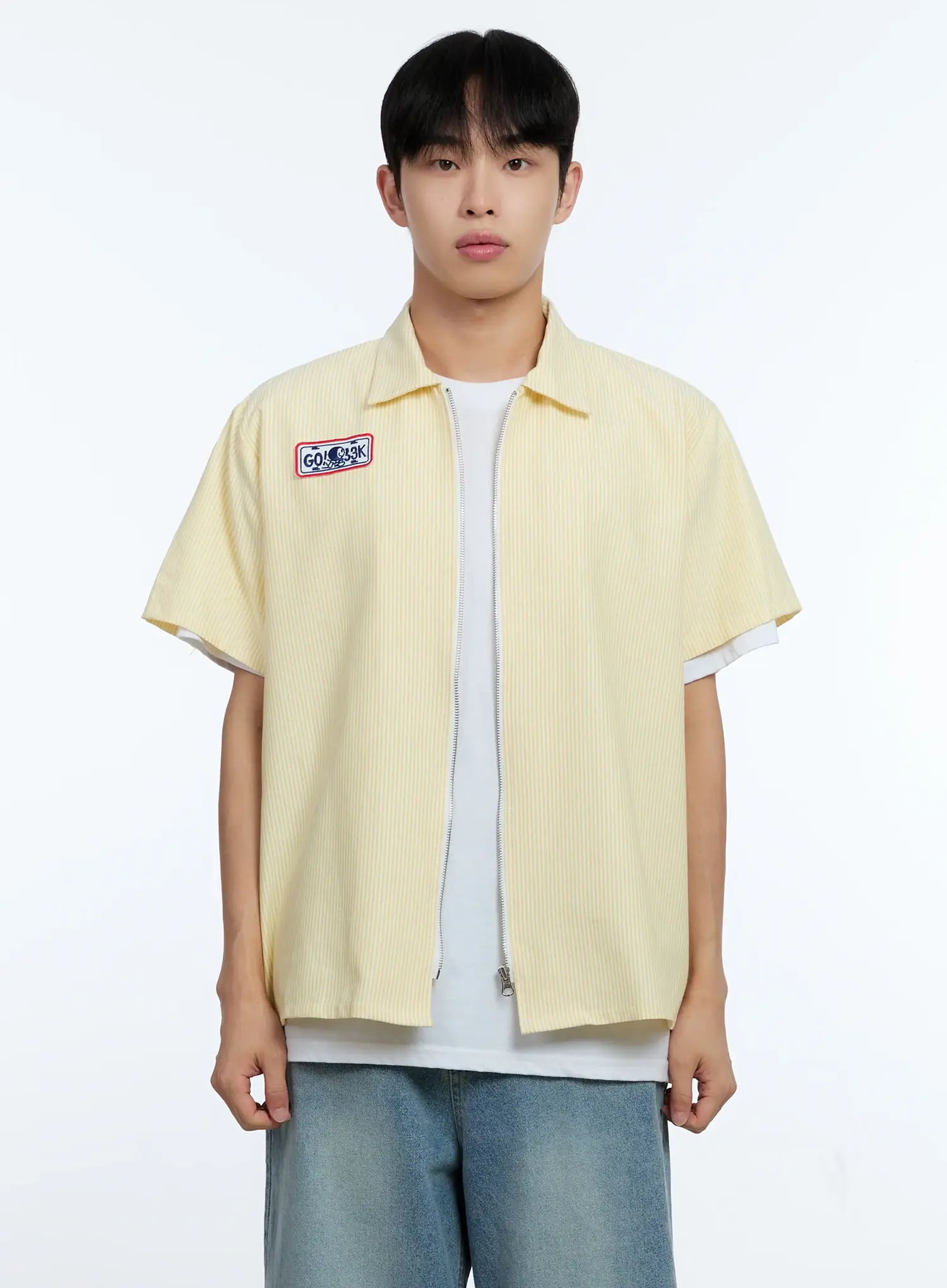 Men's Pinstripe Short Sleeve Zip Shirt IG519 - Image 15