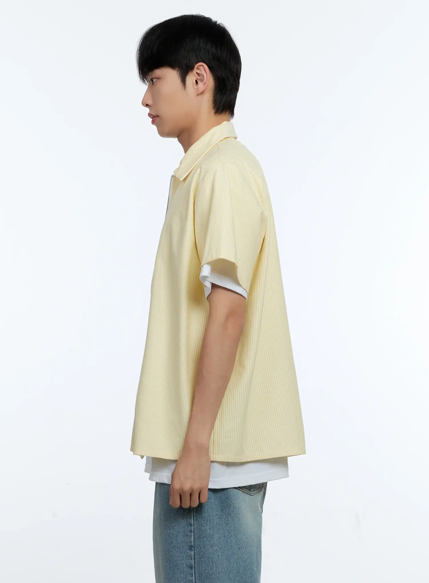 Men's Pinstripe Short Sleeve Zip Shirt IG519 - Image 5