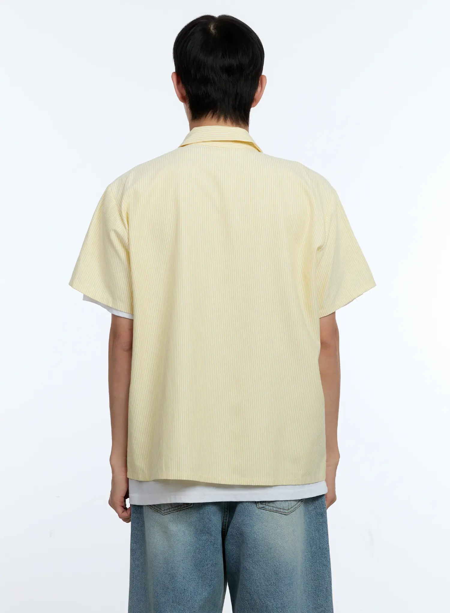 Men's Pinstripe Short Sleeve Zip Shirt IG519 - Image 6
