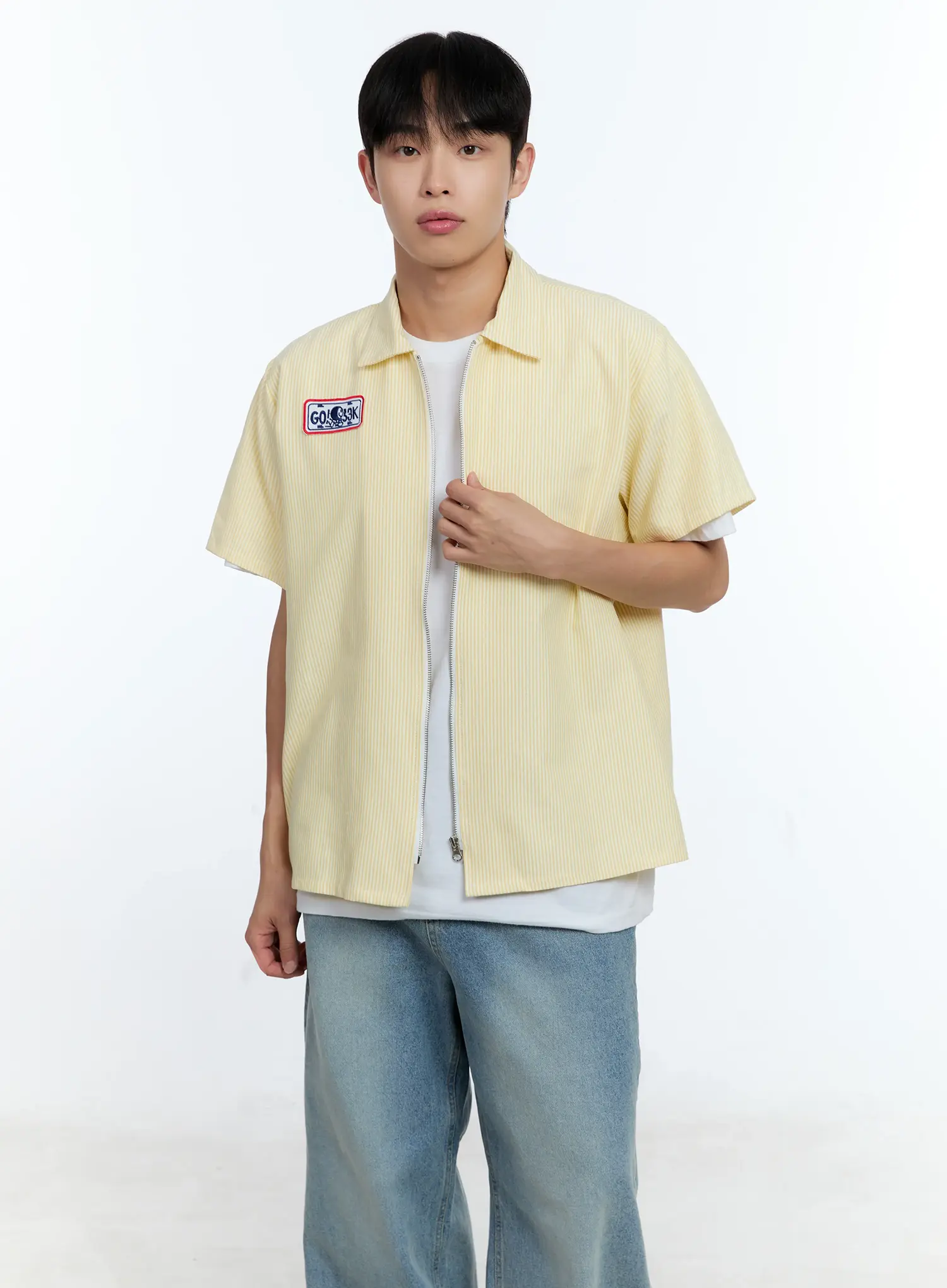 Men's Pinstripe Short Sleeve Zip Shirt IG519 - Image 8