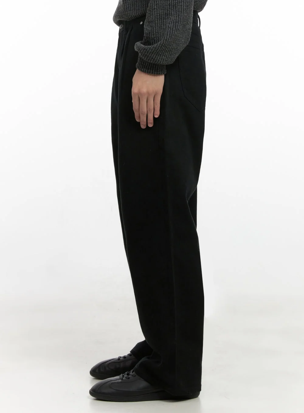 Men's Pintuck Wide Leg Cotton Pants (Black) ID413 - Image 4