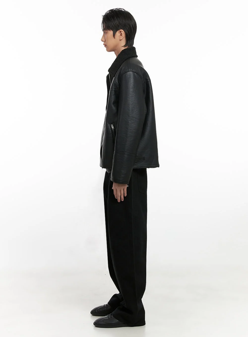 Men's Pintuck Wide Leg Cotton Pants (Black) ID413 - Image 7