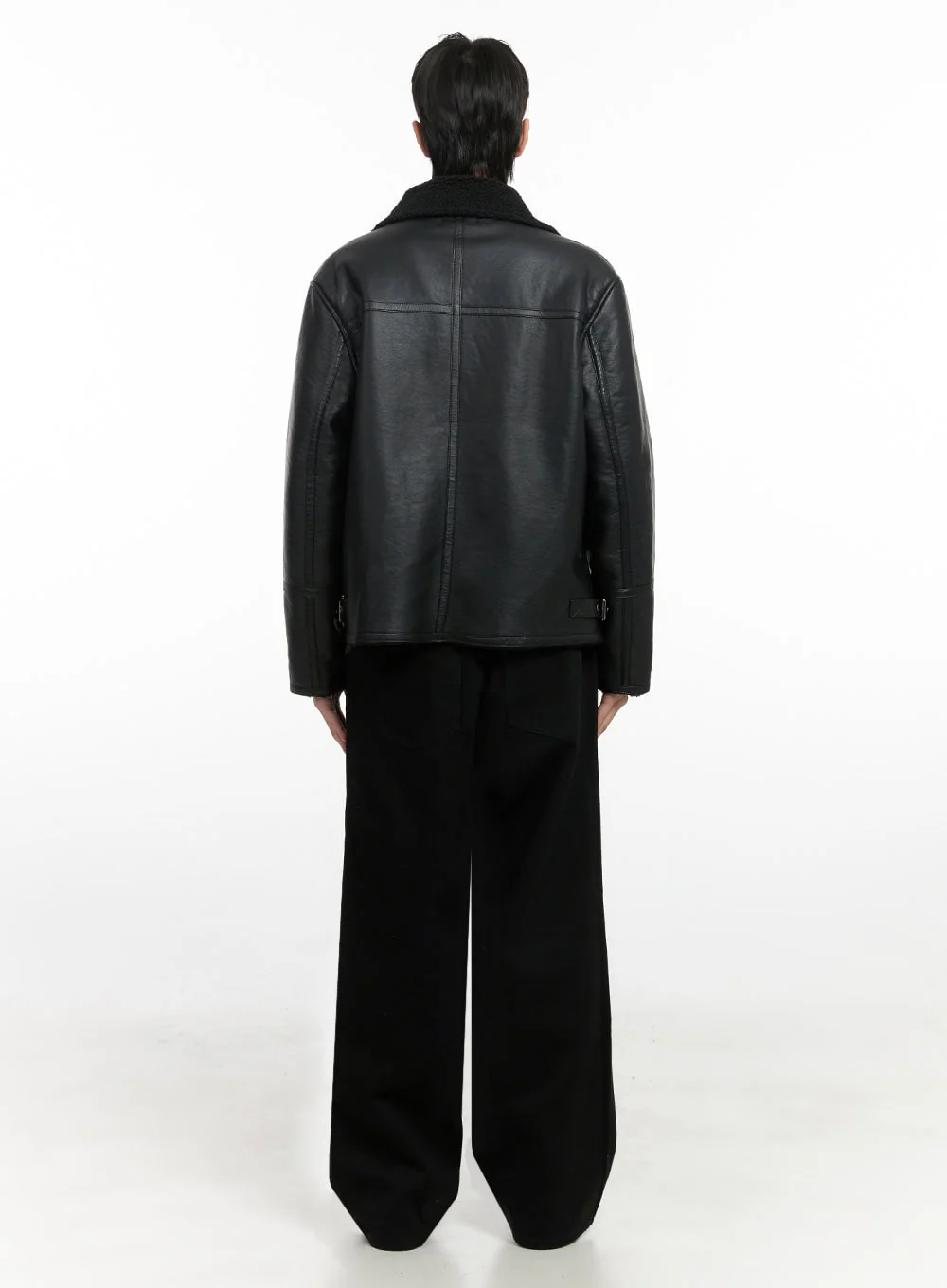 Men's Pintuck Wide Leg Cotton Pants (Black) ID413 - Image 8