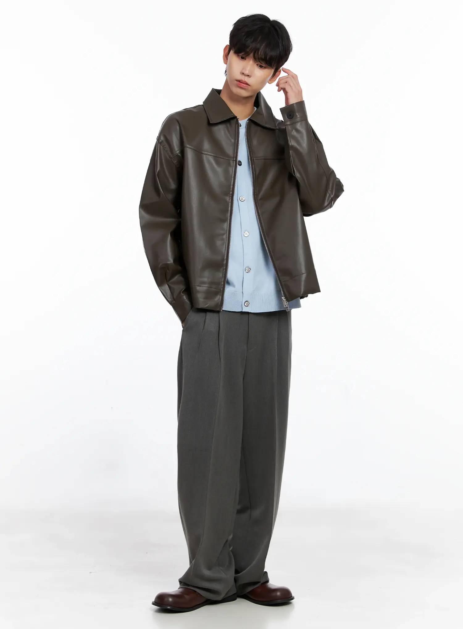 Men's Pintuck Wide-Leg Trousers IS519 - Image 13
