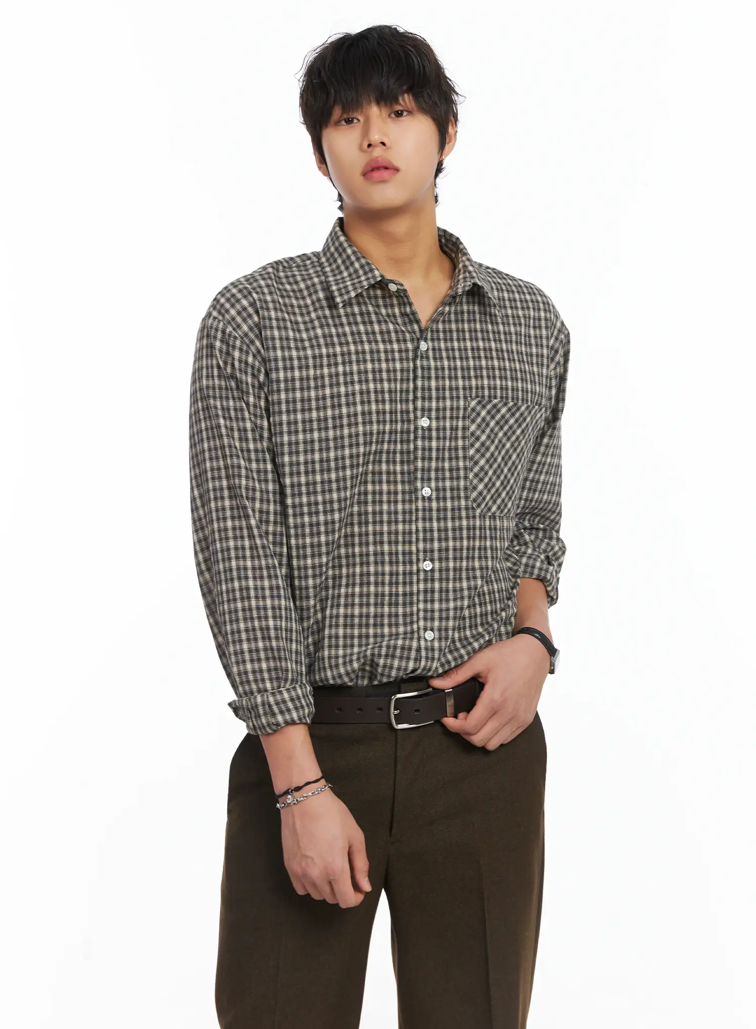 Men's Plaid Button-Down Shirt IJ512 - Image 13