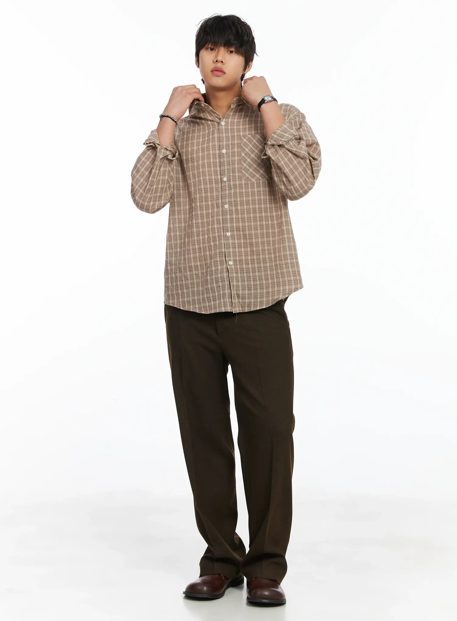 Men's Plaid Button-Down Shirt IJ512 - Image 7