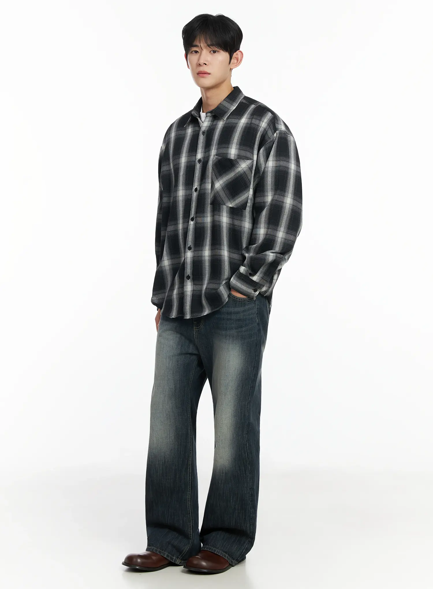 Men's Plaid Button-Up Shirt IF517 - Image 11