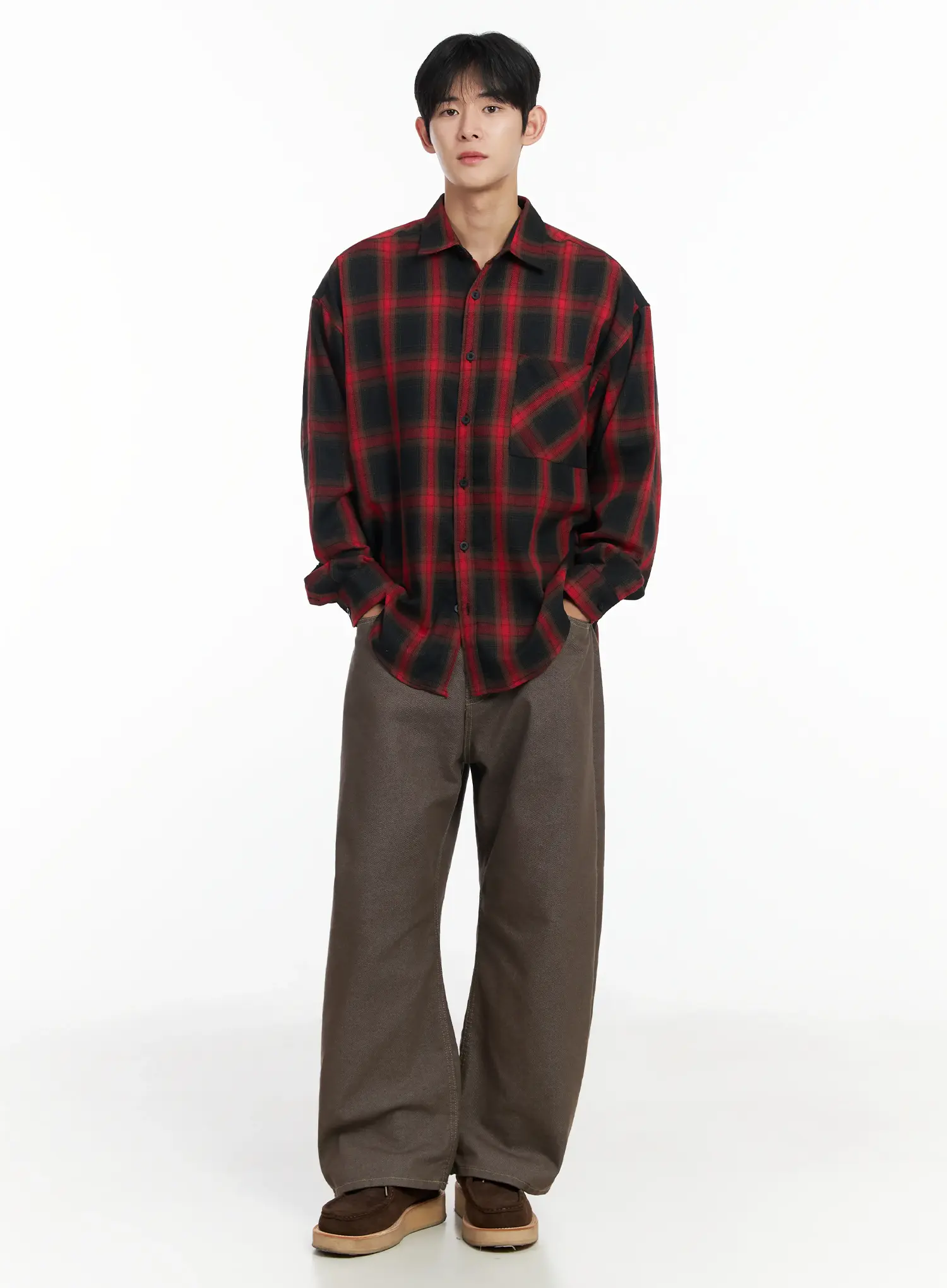 Men's Plaid Button-Up Shirt IF517 - Image 9