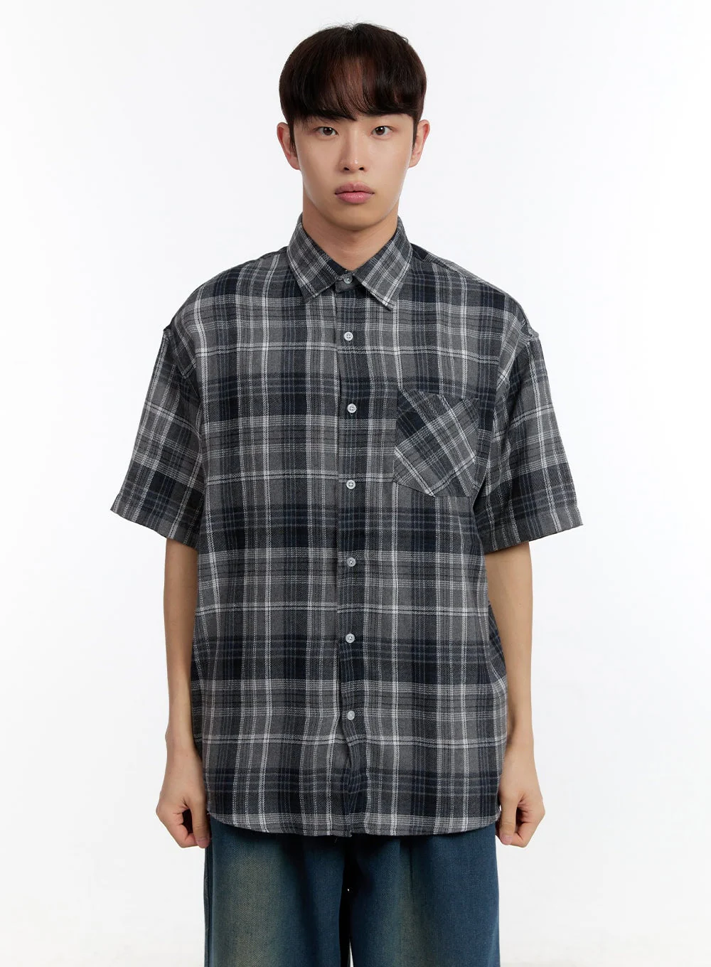 Men's Plaid Collared Oversized Shirt IA507 - Image 14