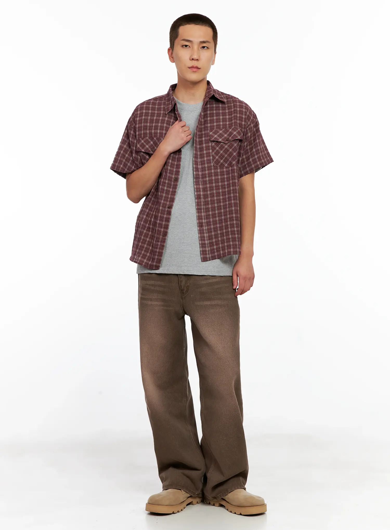 Men's Plaid Short-Sleeve Flannel Shirt IG511 - Image 10