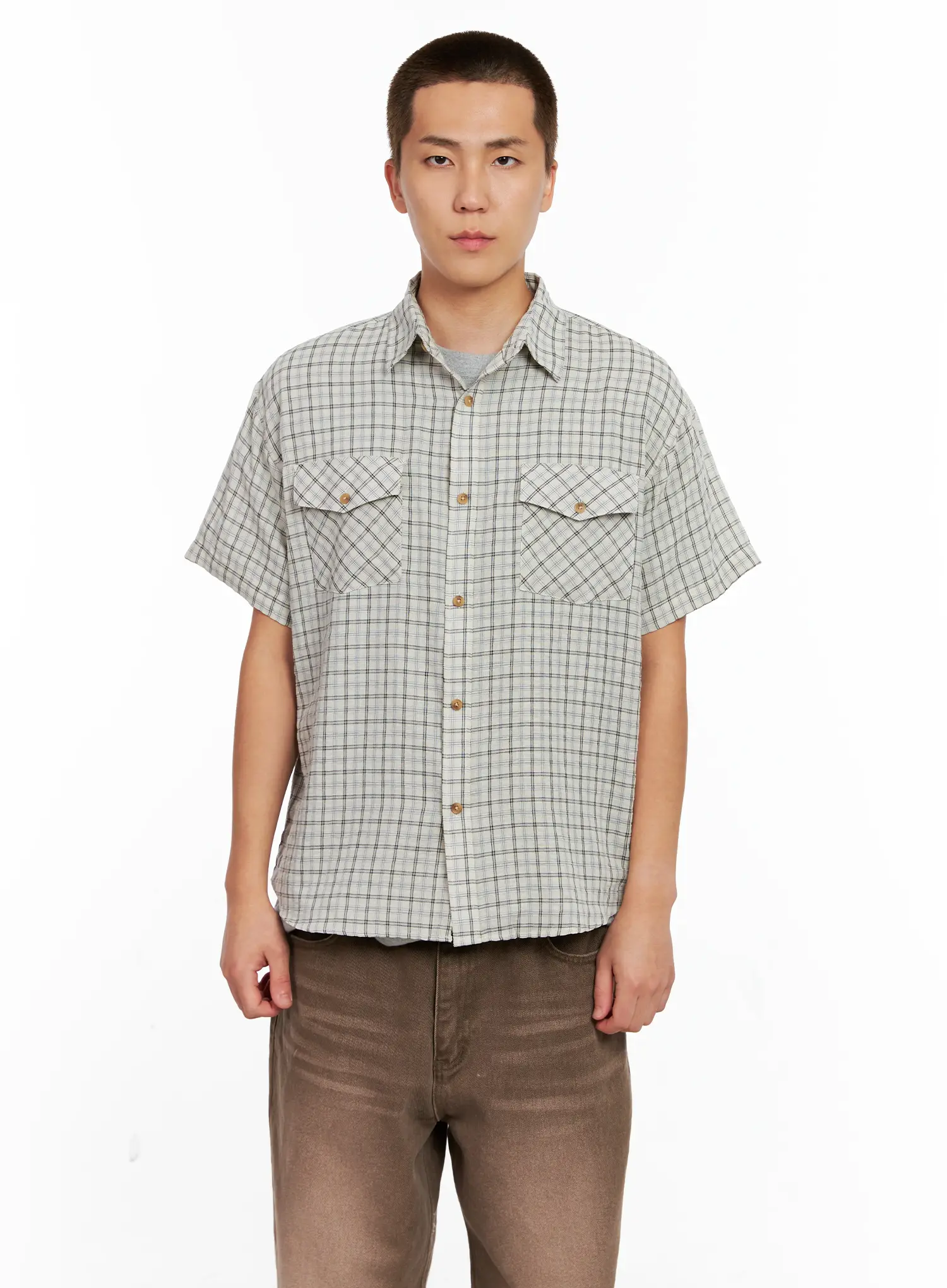 Men's Plaid Short-Sleeve Flannel Shirt IG511 - Image 12
