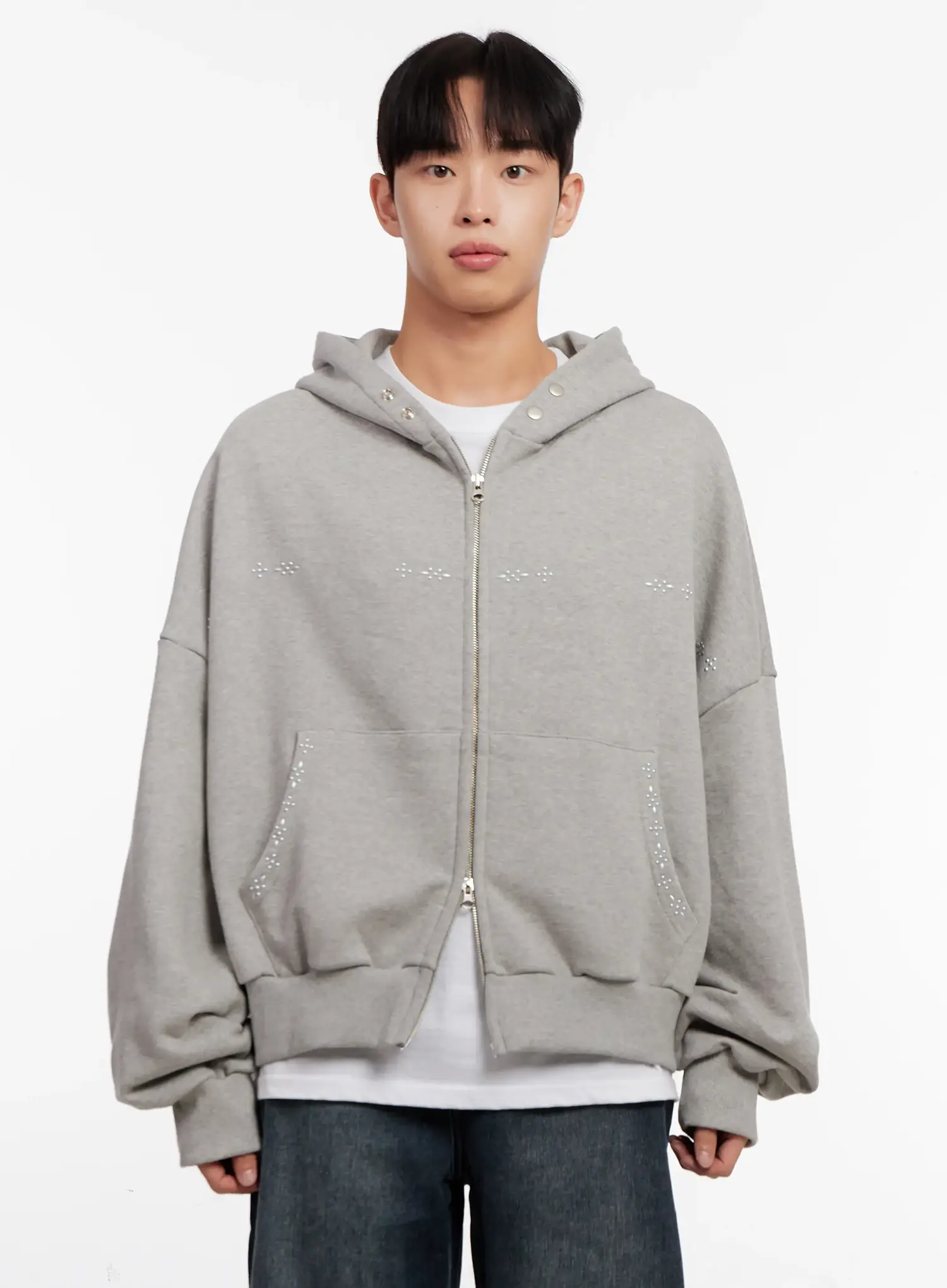 Men's Point Stud Zip-Up Hoodie IO528 - Image 11