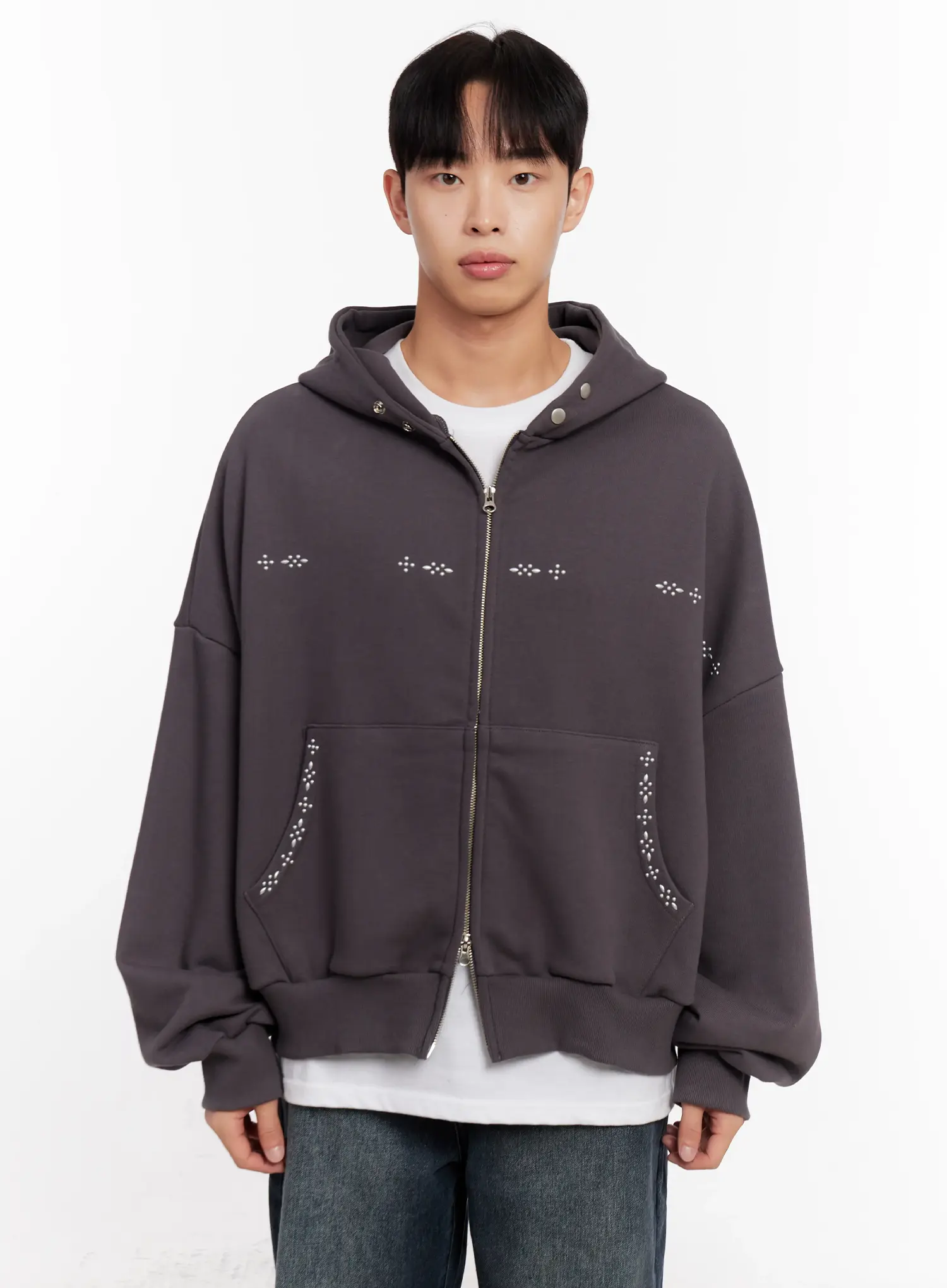 Men's Point Stud Zip-Up Hoodie IO528 - Image 15