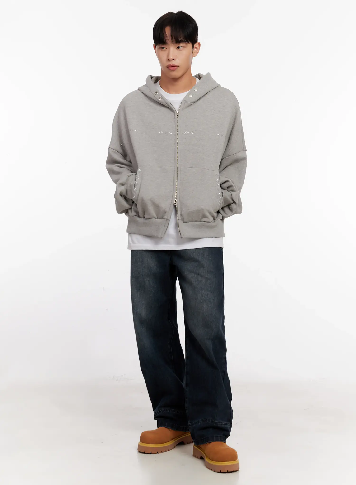 Men's Point Stud Zip-Up Hoodie IO528 - Image 2