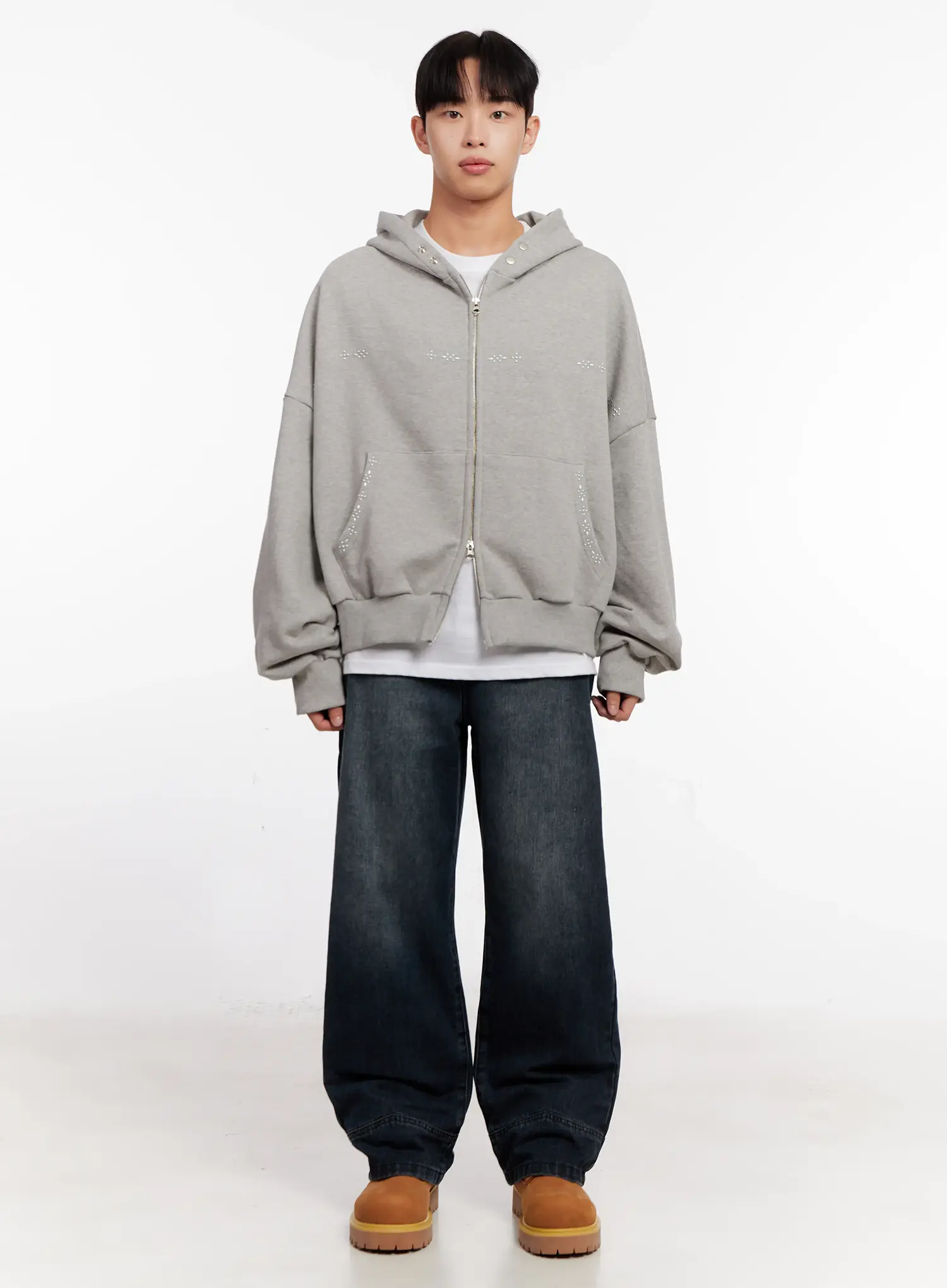 Men's Point Stud Zip-Up Hoodie IO528 - Image 3