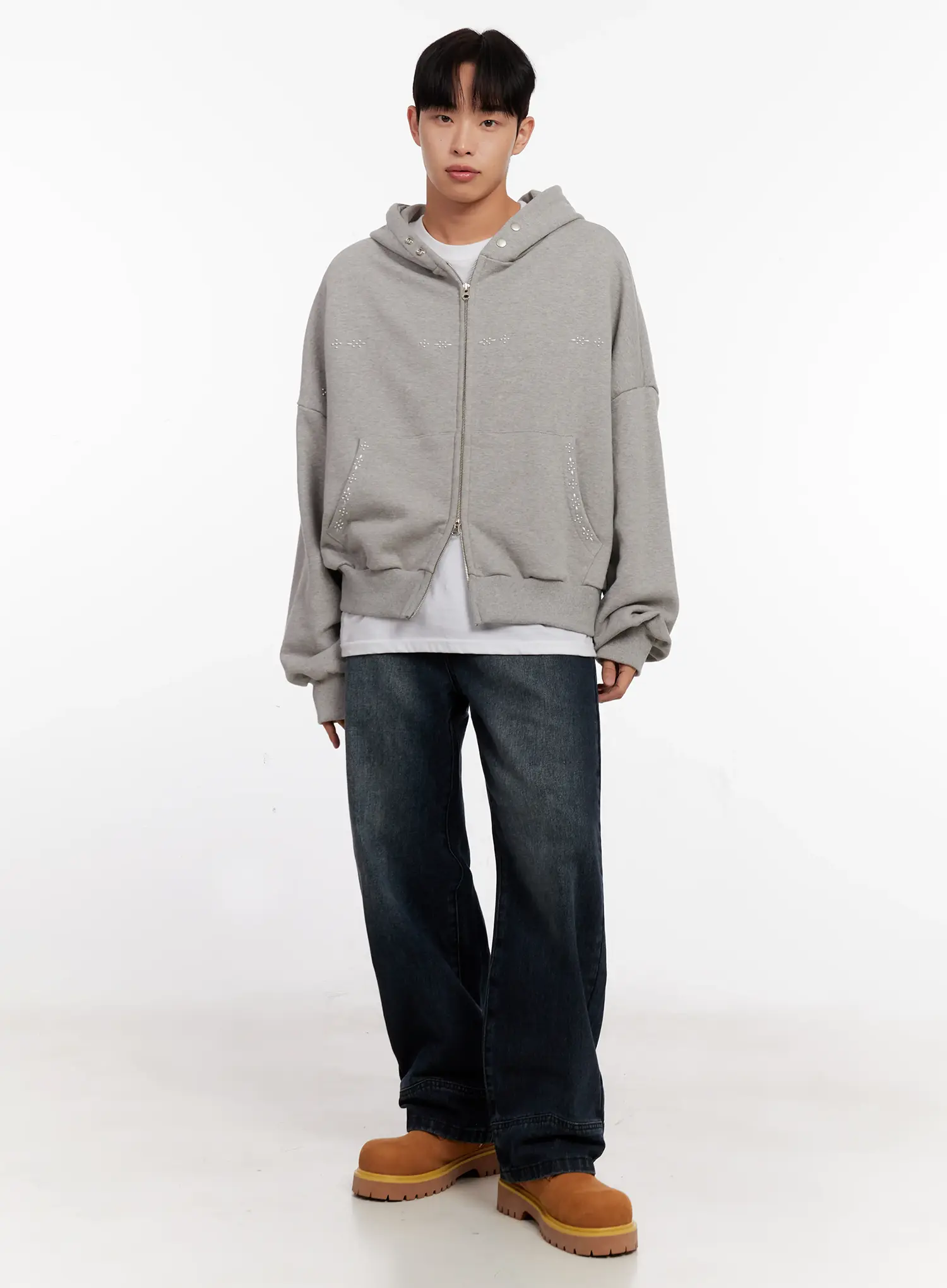 Men's Point Stud Zip-Up Hoodie IO528 - Image 7