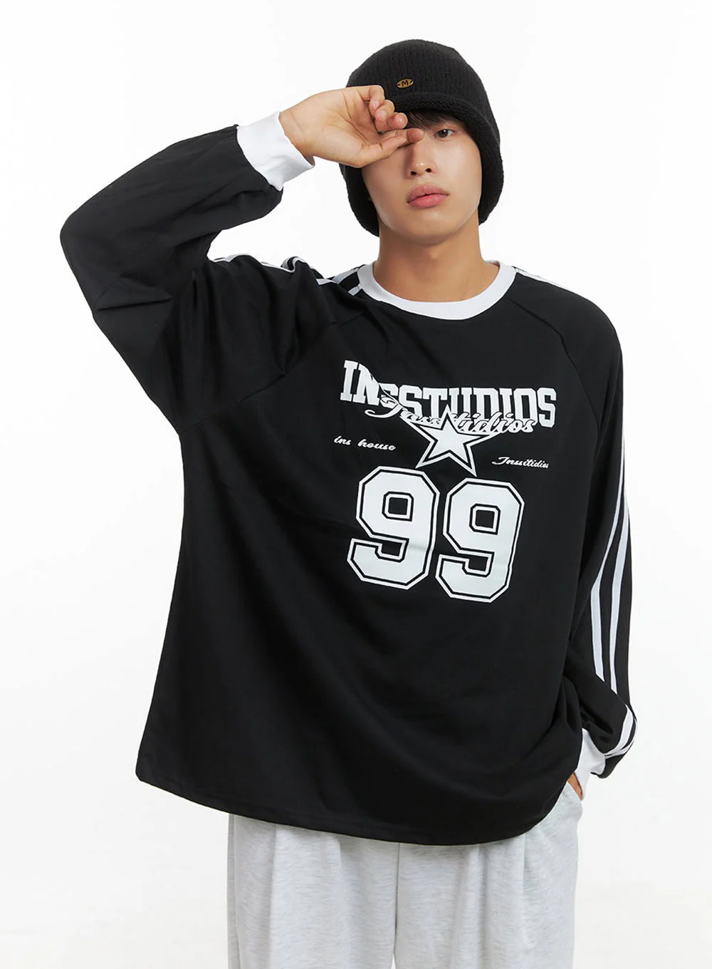 Men's Raglan Graphic Oversize T-Shirt IO420 - Image 3