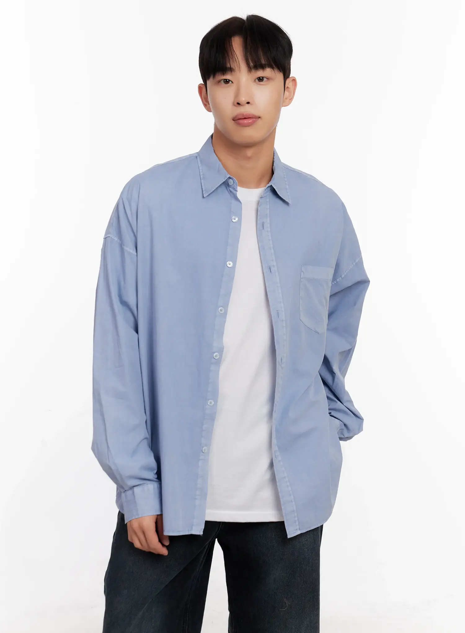 Men's Relaxed Fit Blue Cotton Shirt IO528