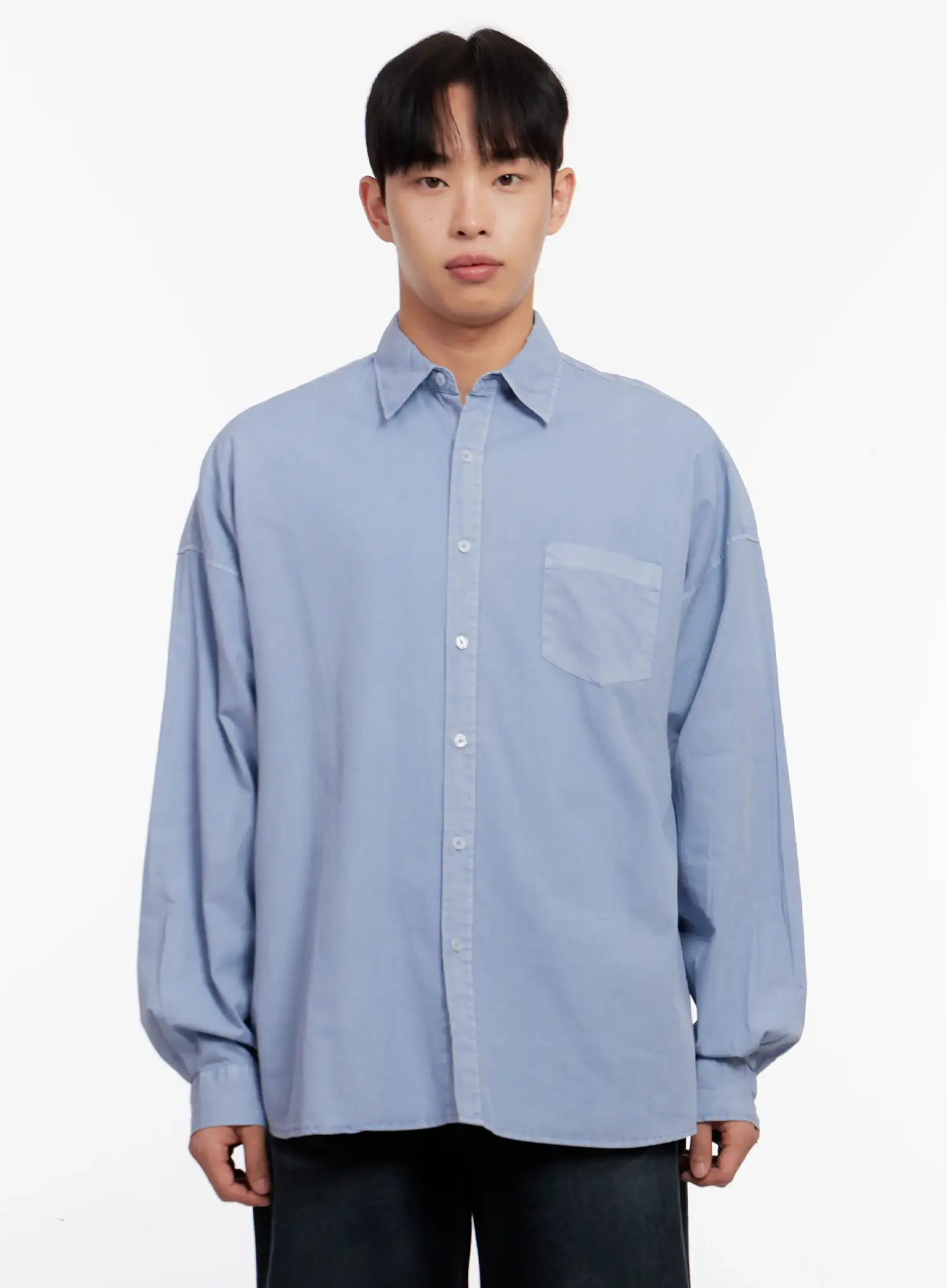 Men's Relaxed Fit Blue Cotton Shirt IO528 - Image 10