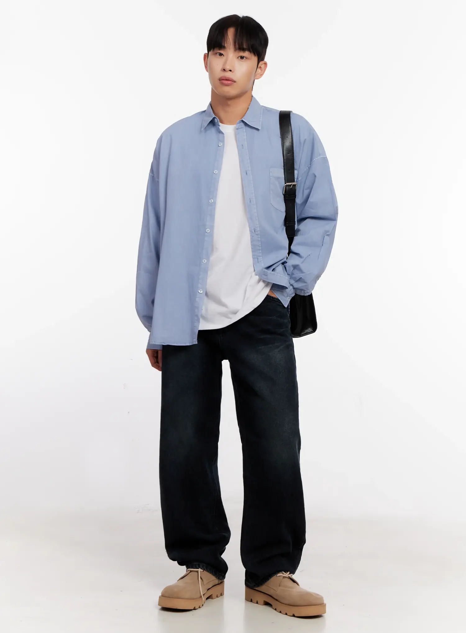 Men's Relaxed Fit Blue Cotton Shirt IO528 - Image 2