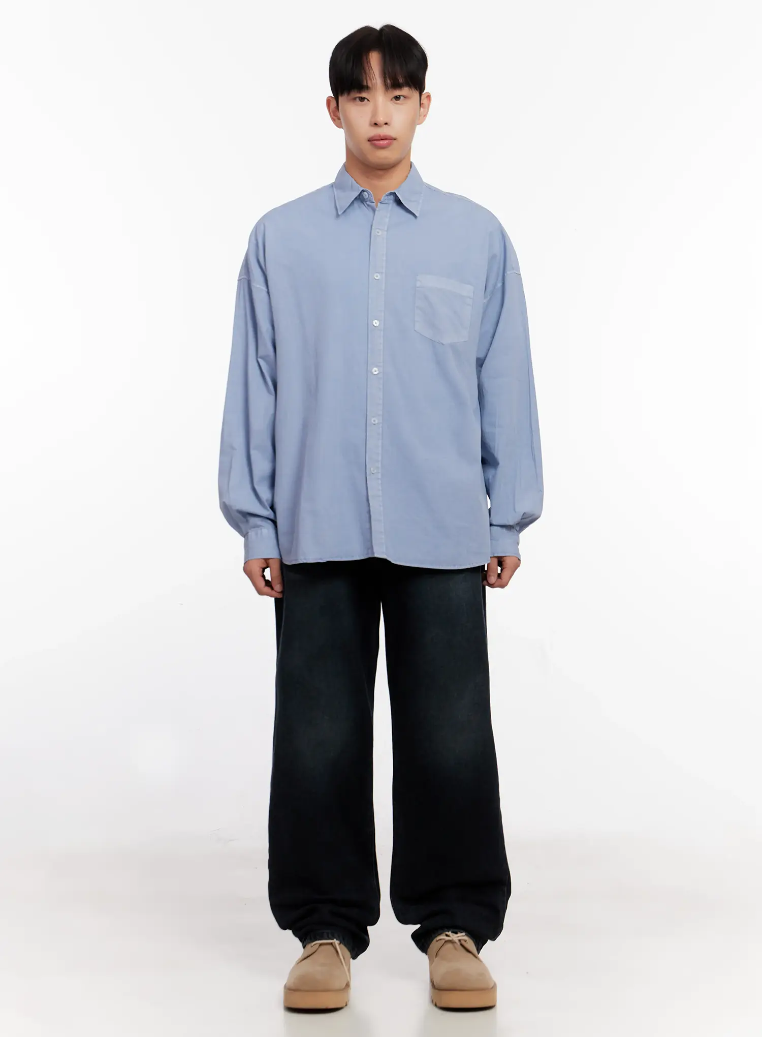 Men's Relaxed Fit Blue Cotton Shirt IO528 - Image 3