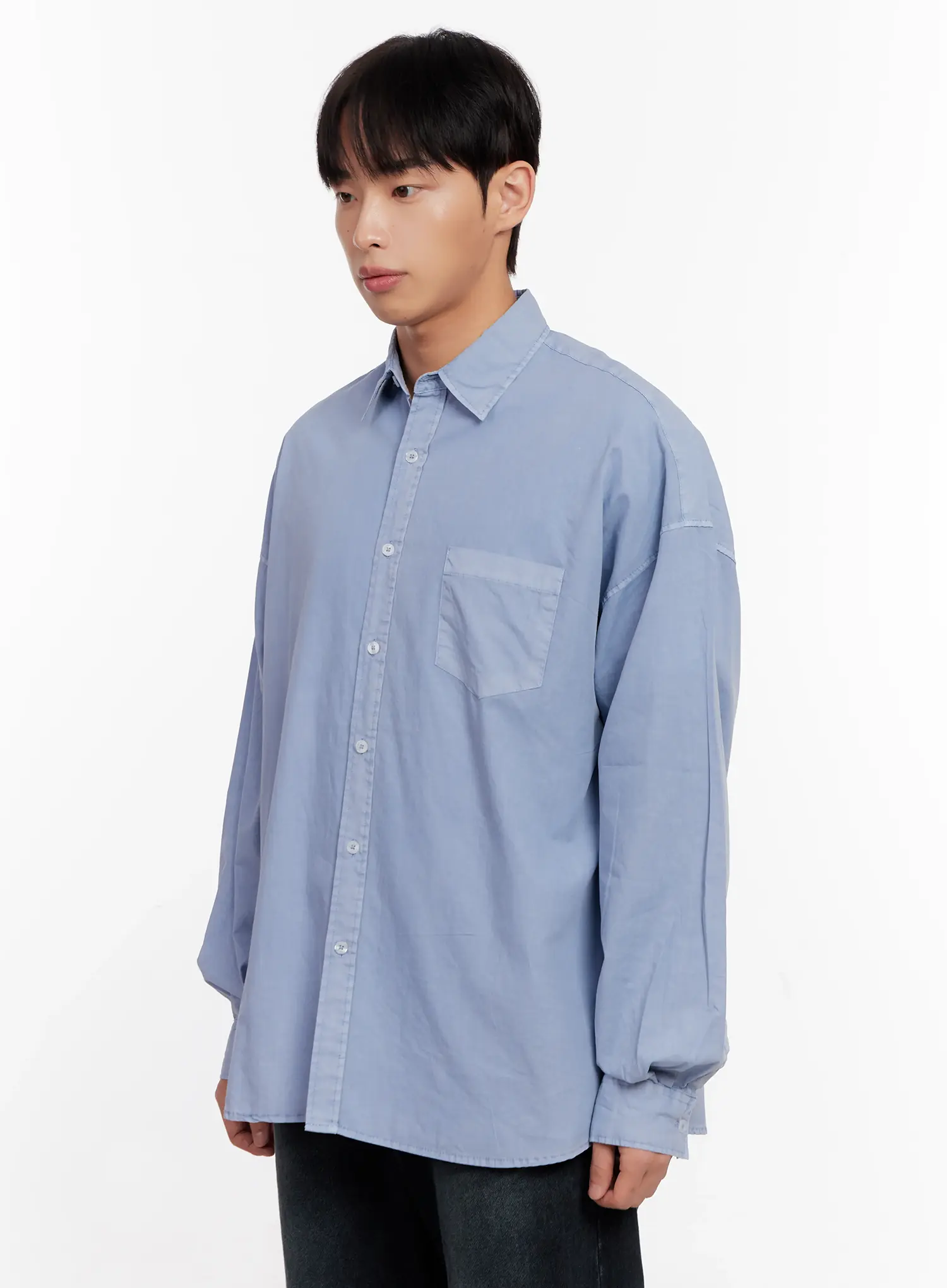Men's Relaxed Fit Blue Cotton Shirt IO528 - Image 4