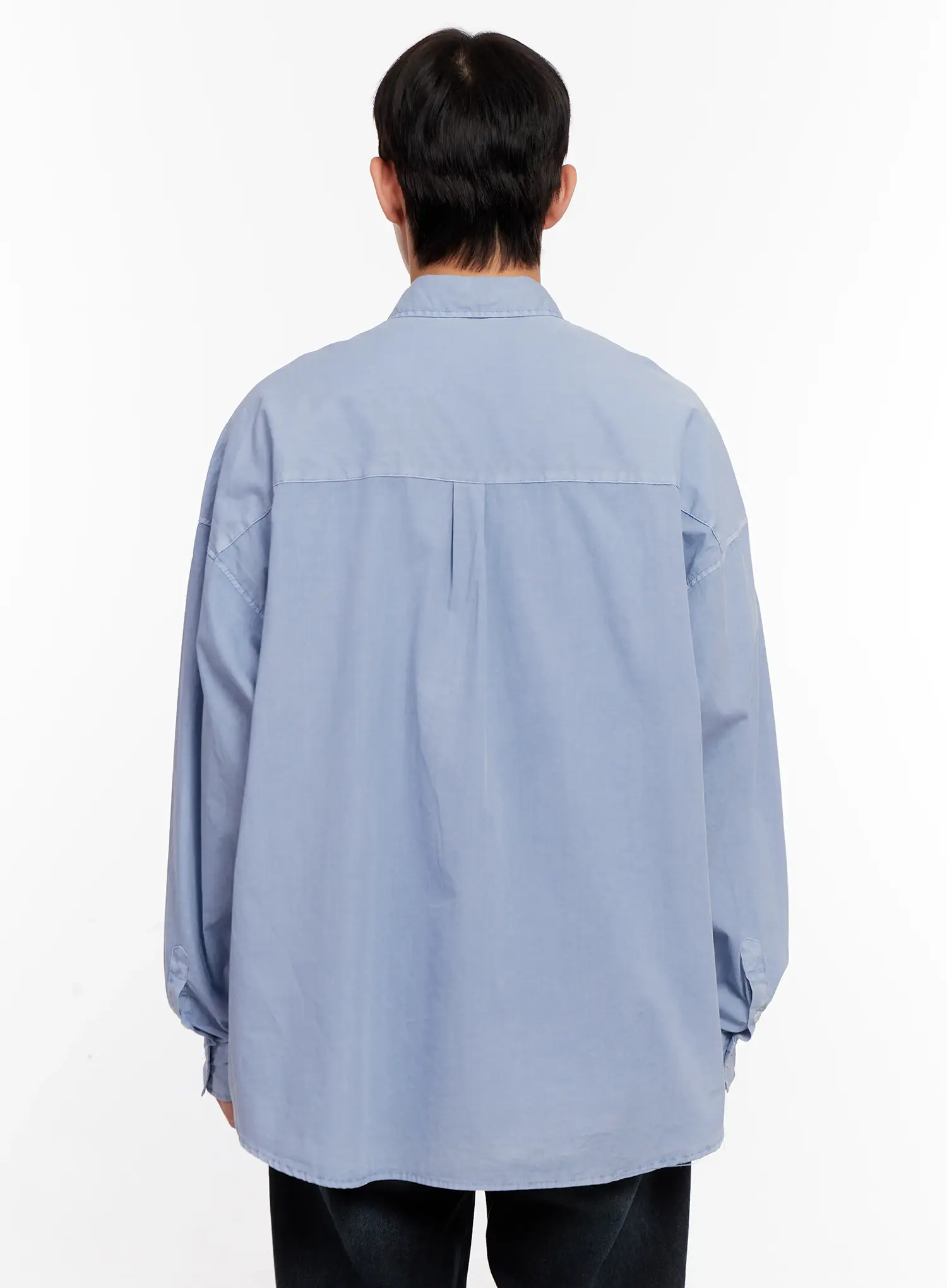 Men's Relaxed Fit Blue Cotton Shirt IO528 - Image 5