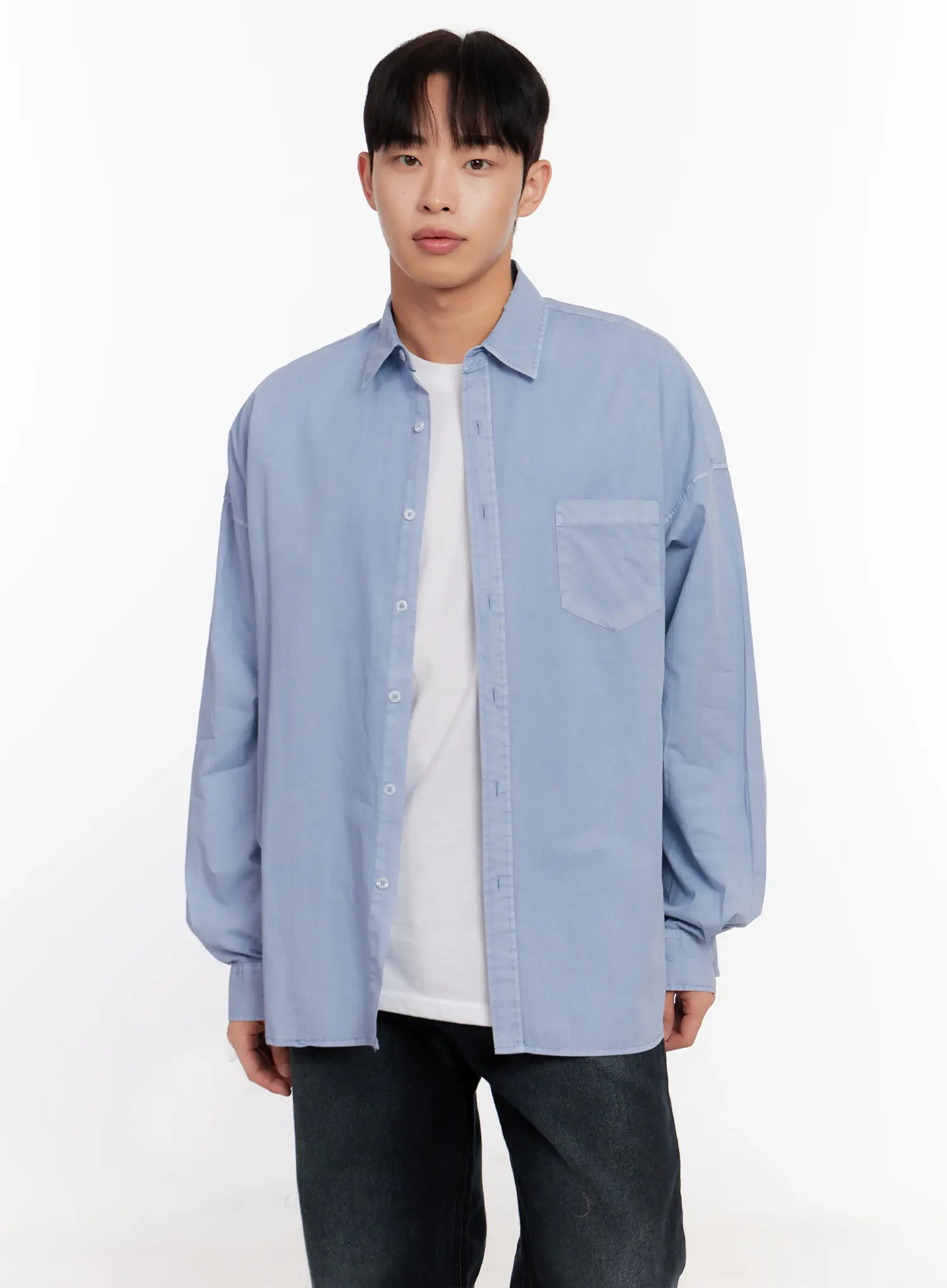 Men's Relaxed Fit Blue Cotton Shirt IO528 - Image 6