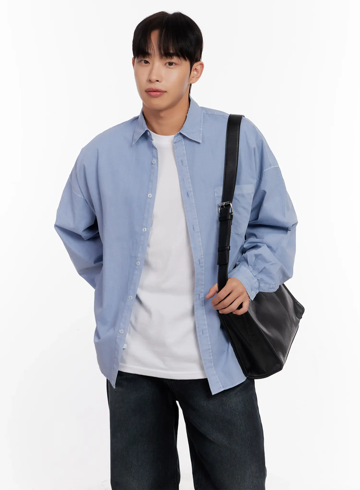 Men's Relaxed Fit Blue Cotton Shirt IO528 - Image 7