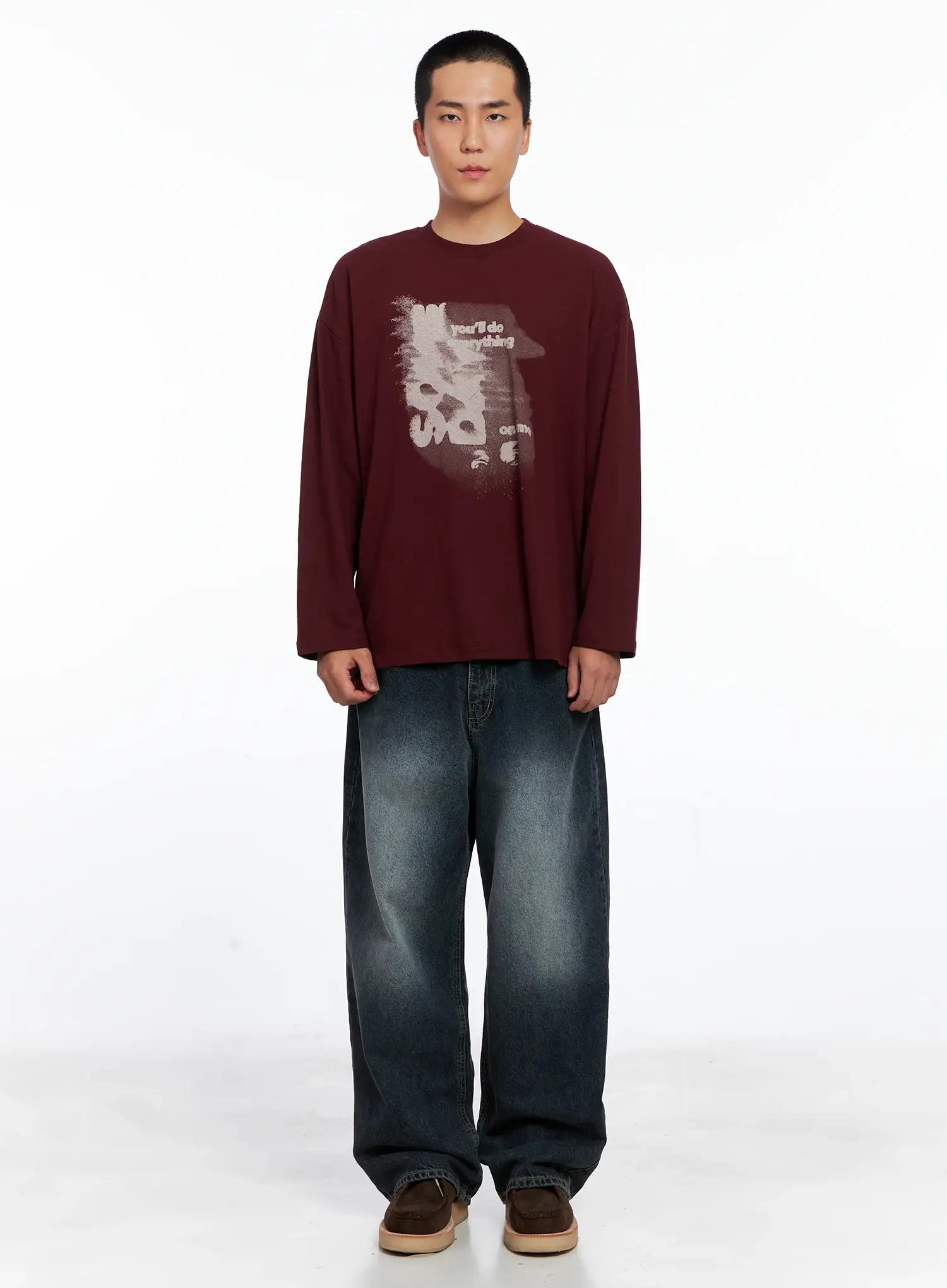 Men's Retro Print Oversized Long Sleeve Shirt IS509 - Image 3
