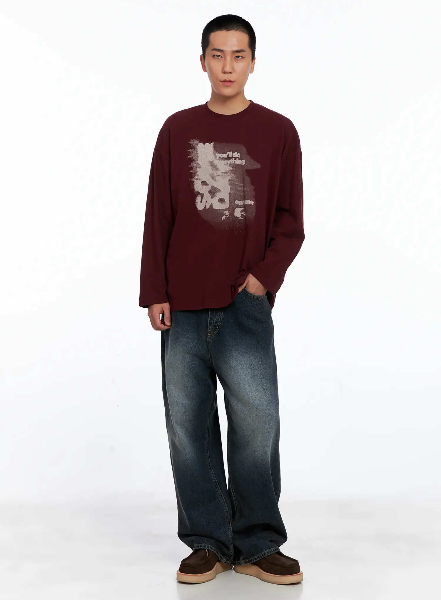 Men's Retro Print Oversized Long Sleeve Shirt IS509 - Image 7