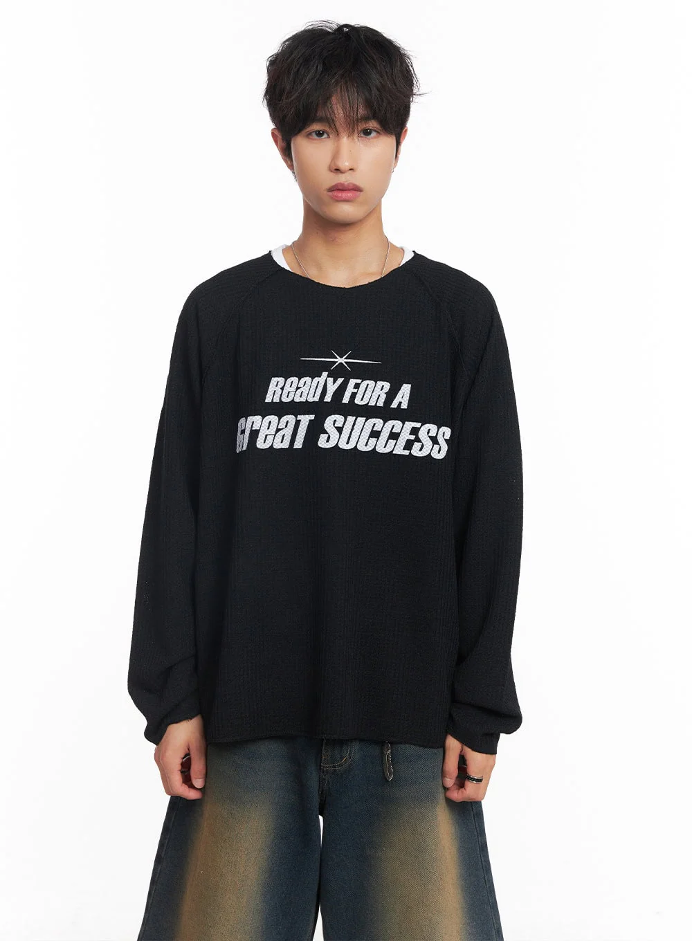 Men's Ribbed Graphic Raglan Sweatshirt IY508 - Image 12