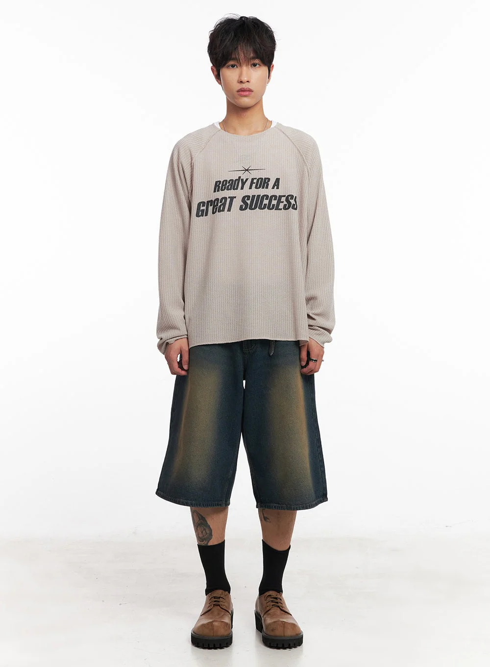 Men's Ribbed Graphic Raglan Sweatshirt IY508 - Image 7