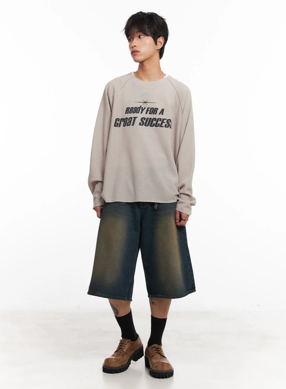Men's Ribbed Graphic Raglan Sweatshirt IY508 - Image 8