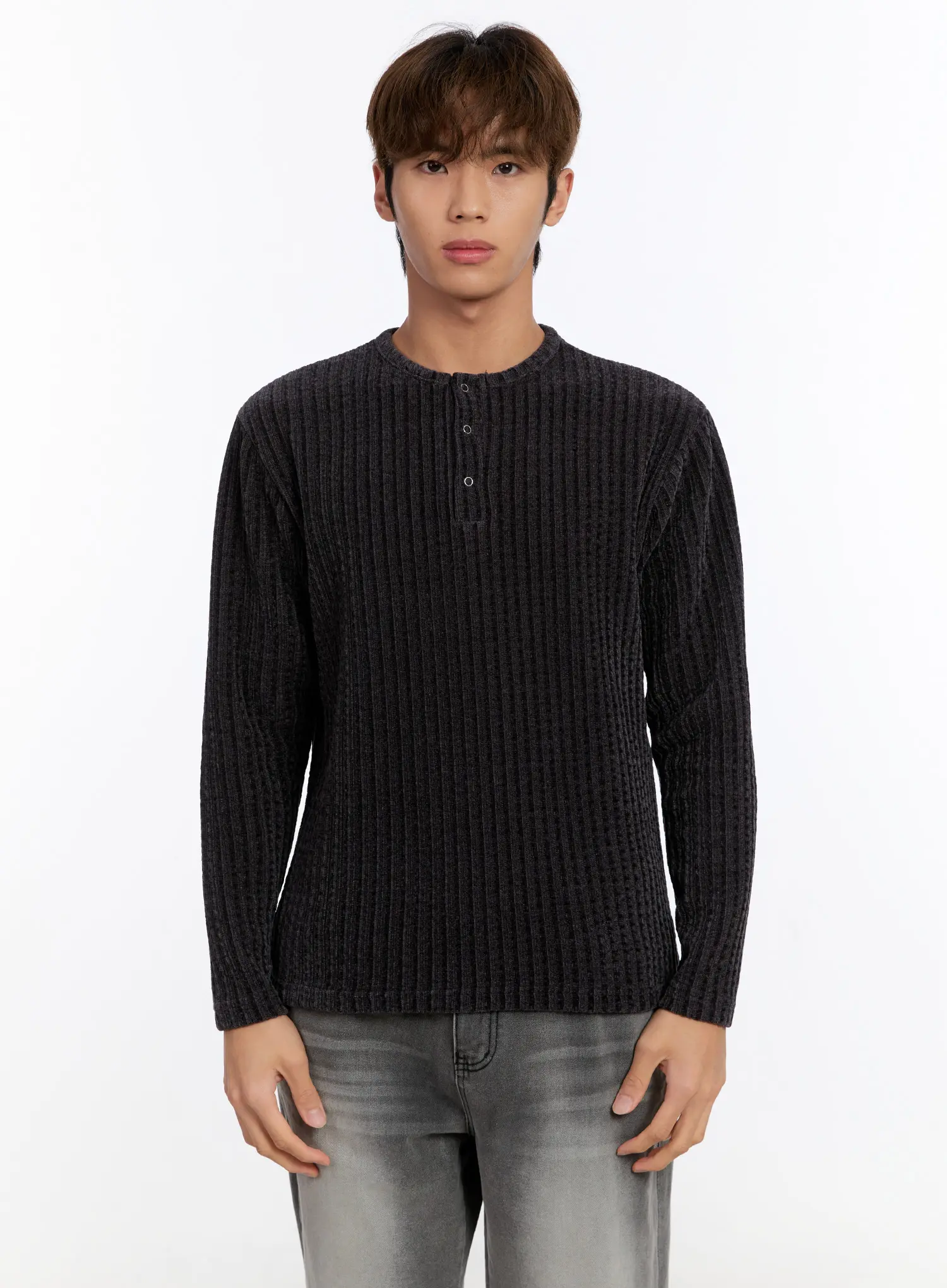 Men's Ribbed Henley Sweater IN528 - Image 13
