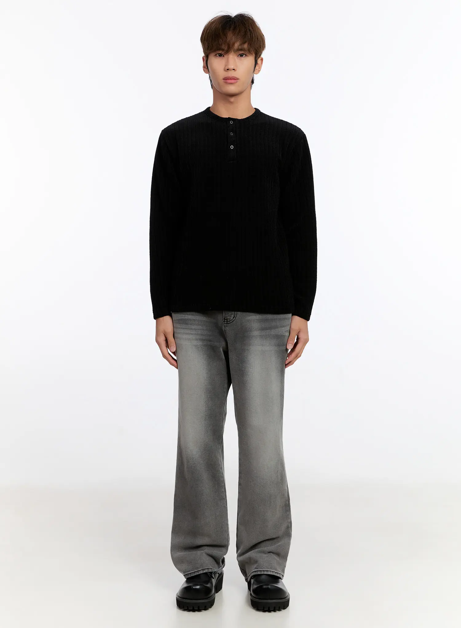 Men's Ribbed Henley Sweater IN528 - Image 3