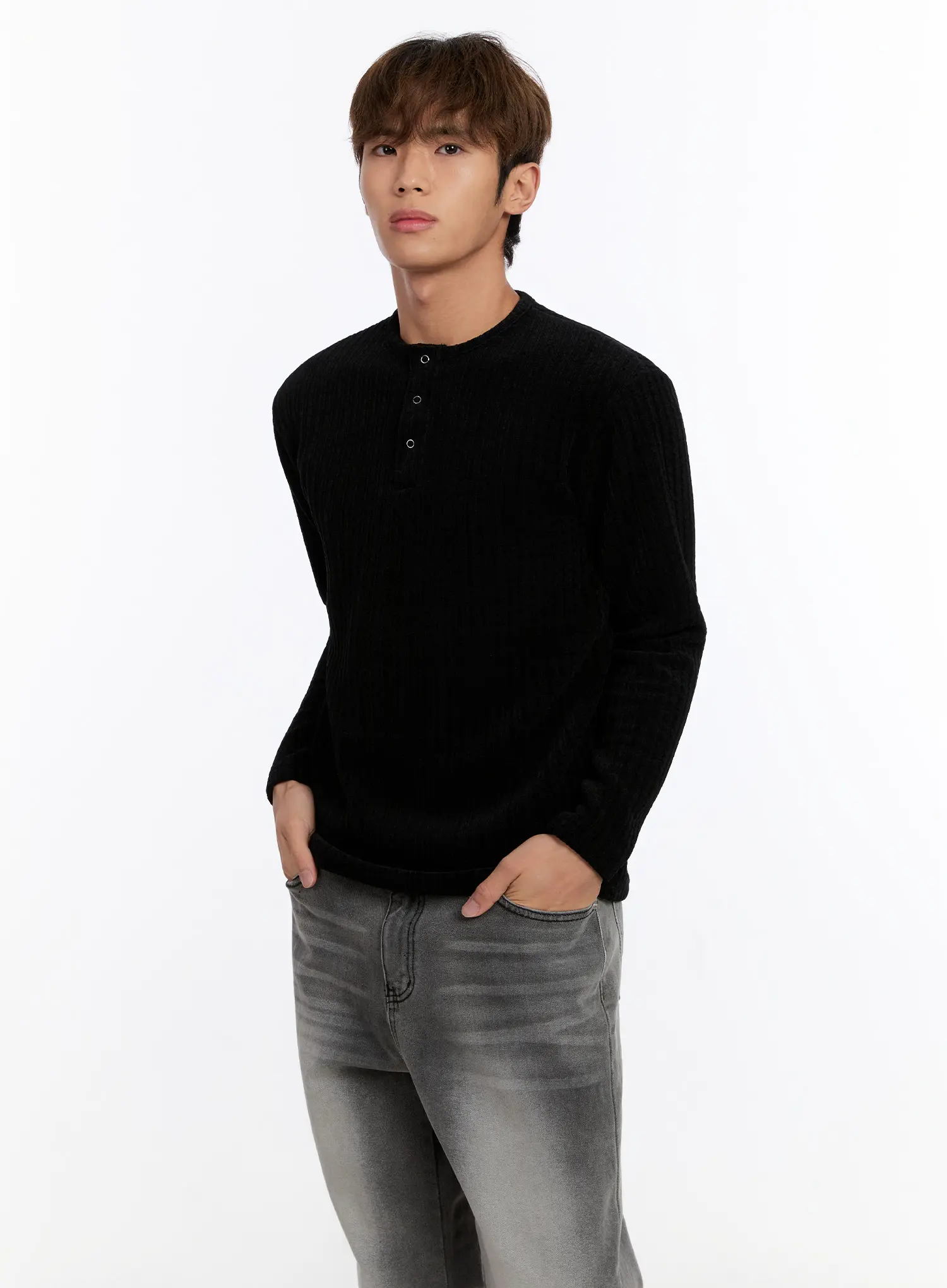 Men's Ribbed Henley Sweater IN528 - Image 6