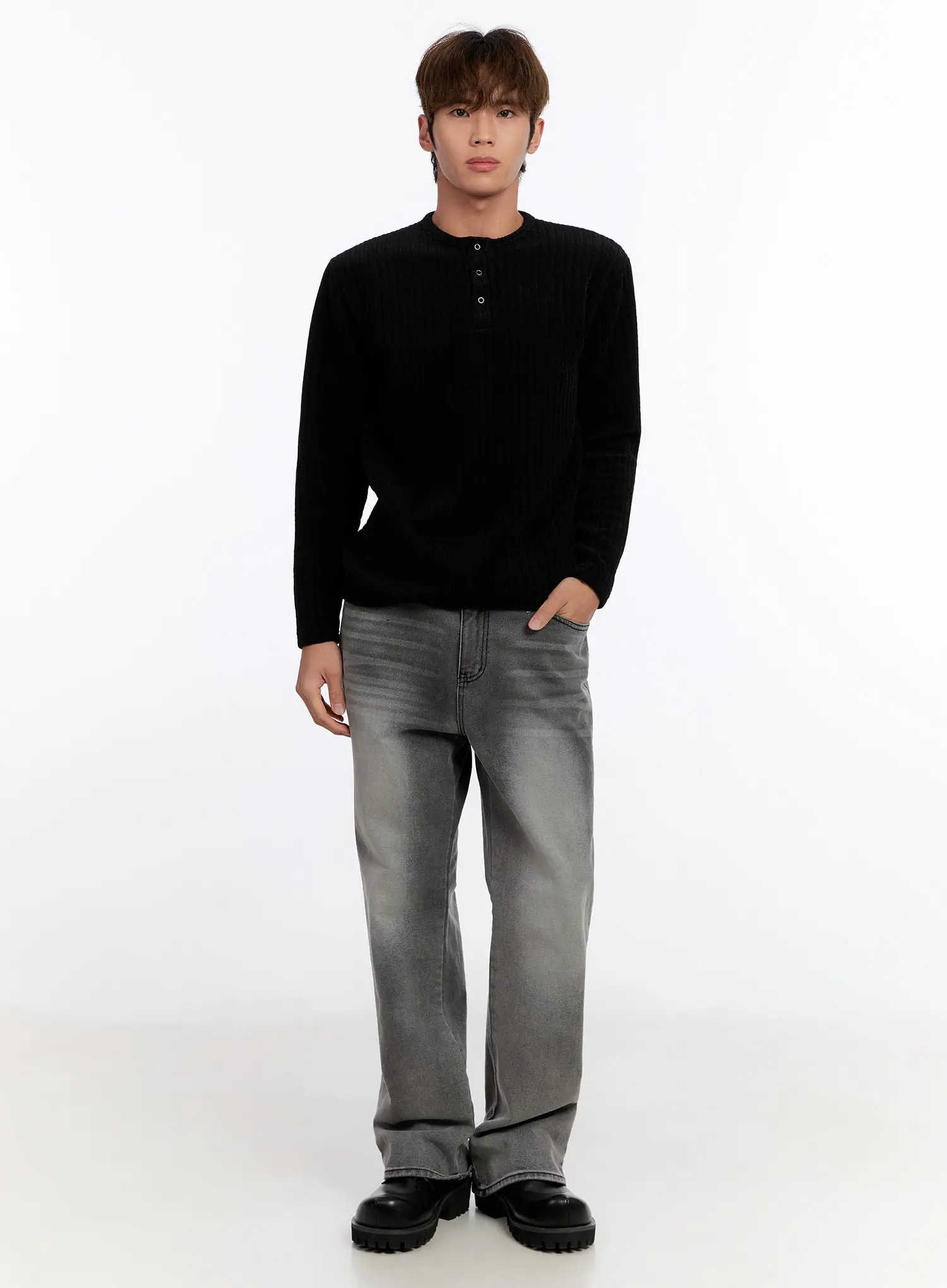 Men's Ribbed Henley Sweater IN528 - Image 7