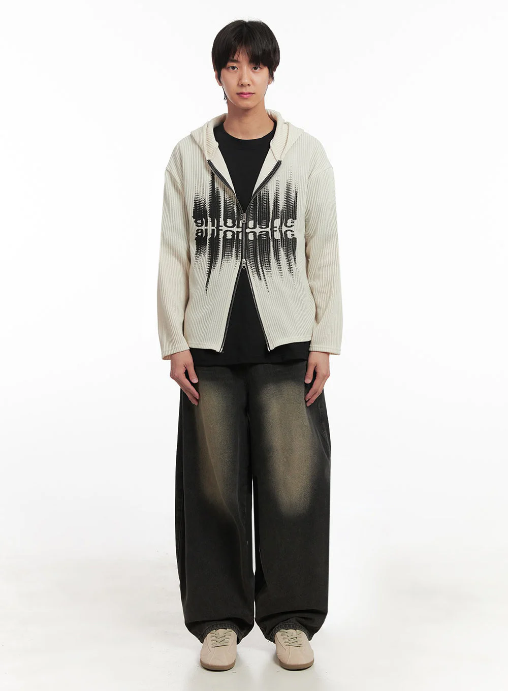 Men's Ribbed Knit Graphic Hooded Jacket IA511 - Image 7