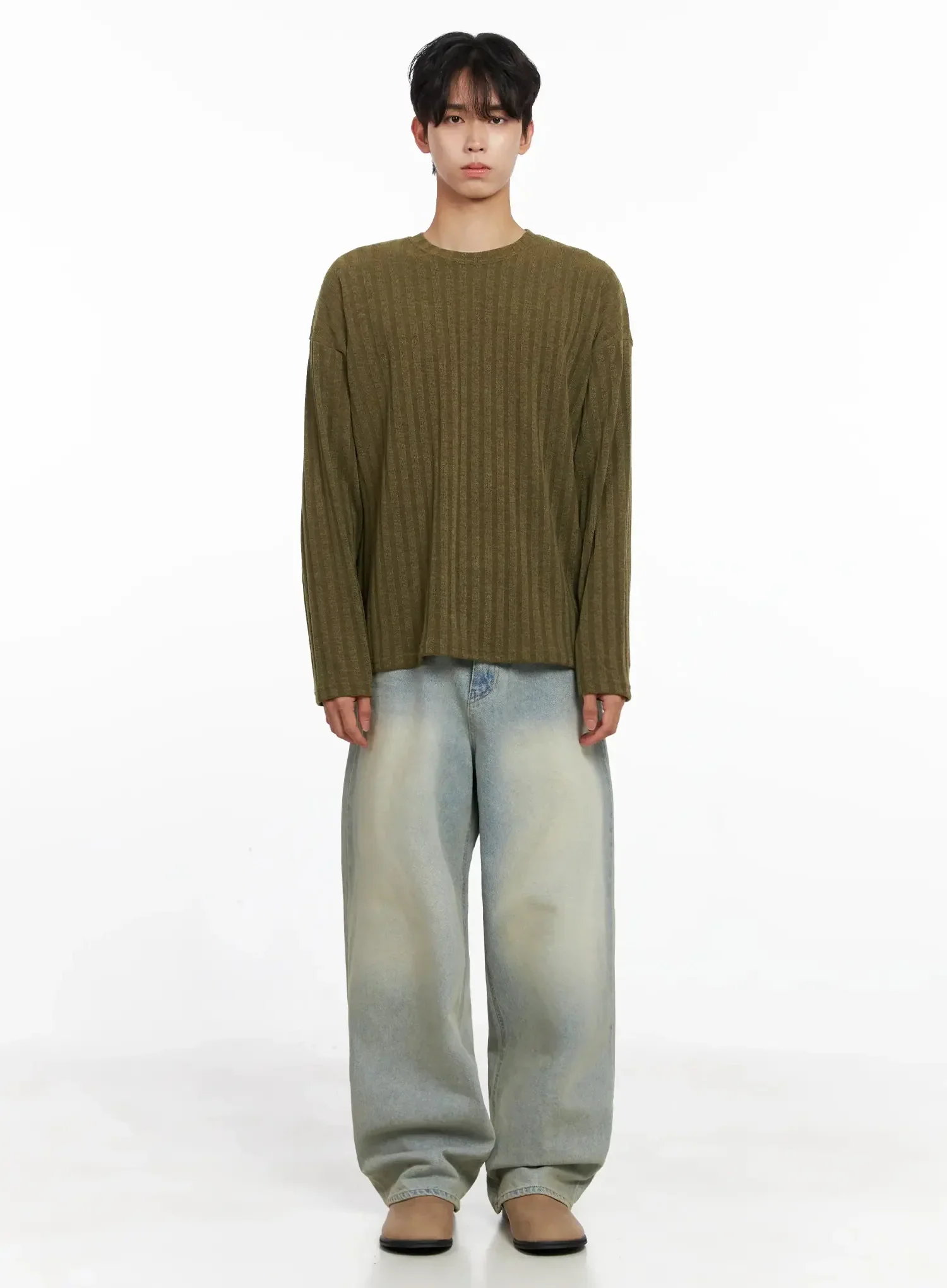 Men's Ribbed Knit Long Sleeve Shirt IO516 - Image 5