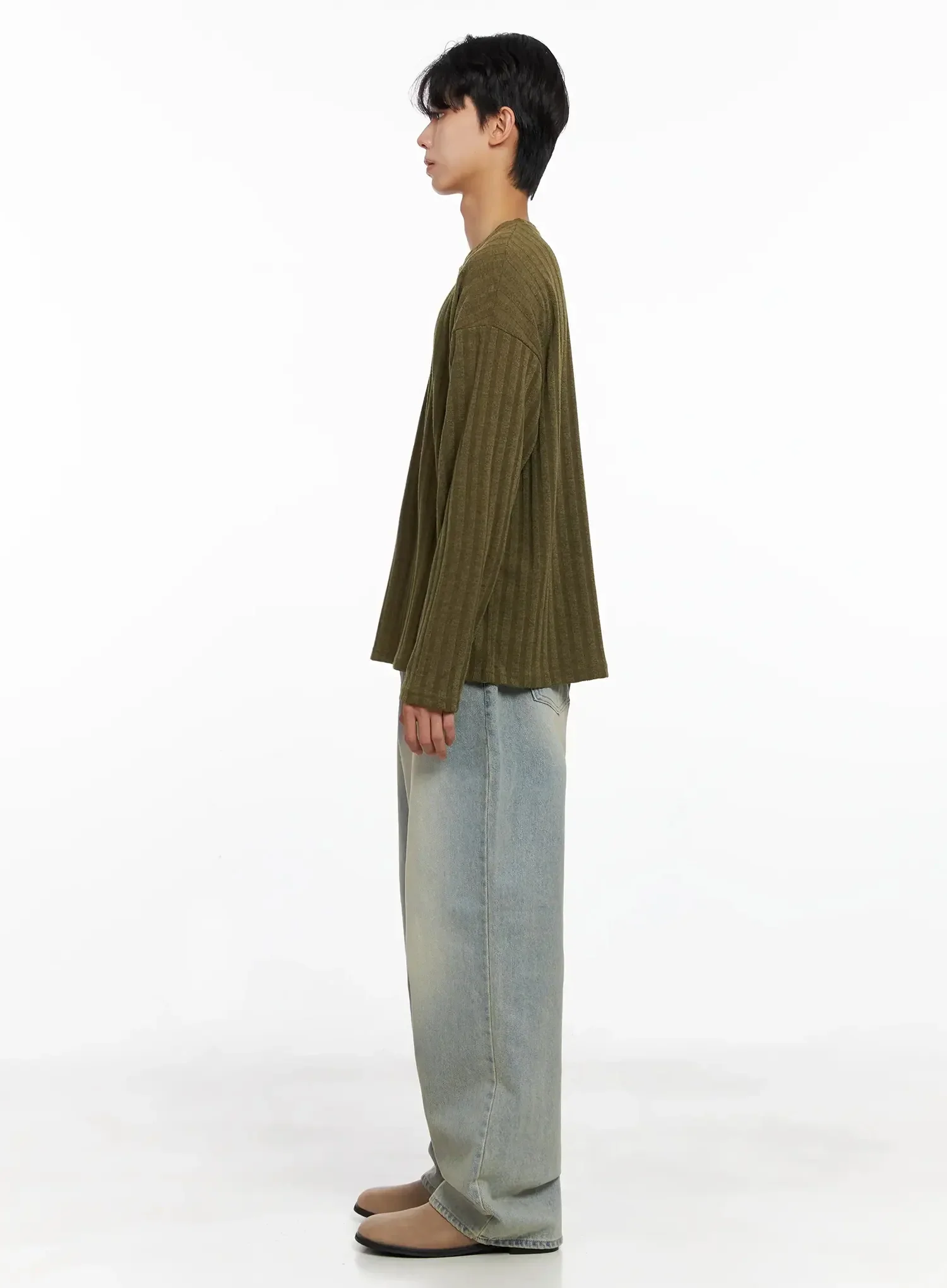 Men's Ribbed Knit Long Sleeve Shirt IO516 - Image 7