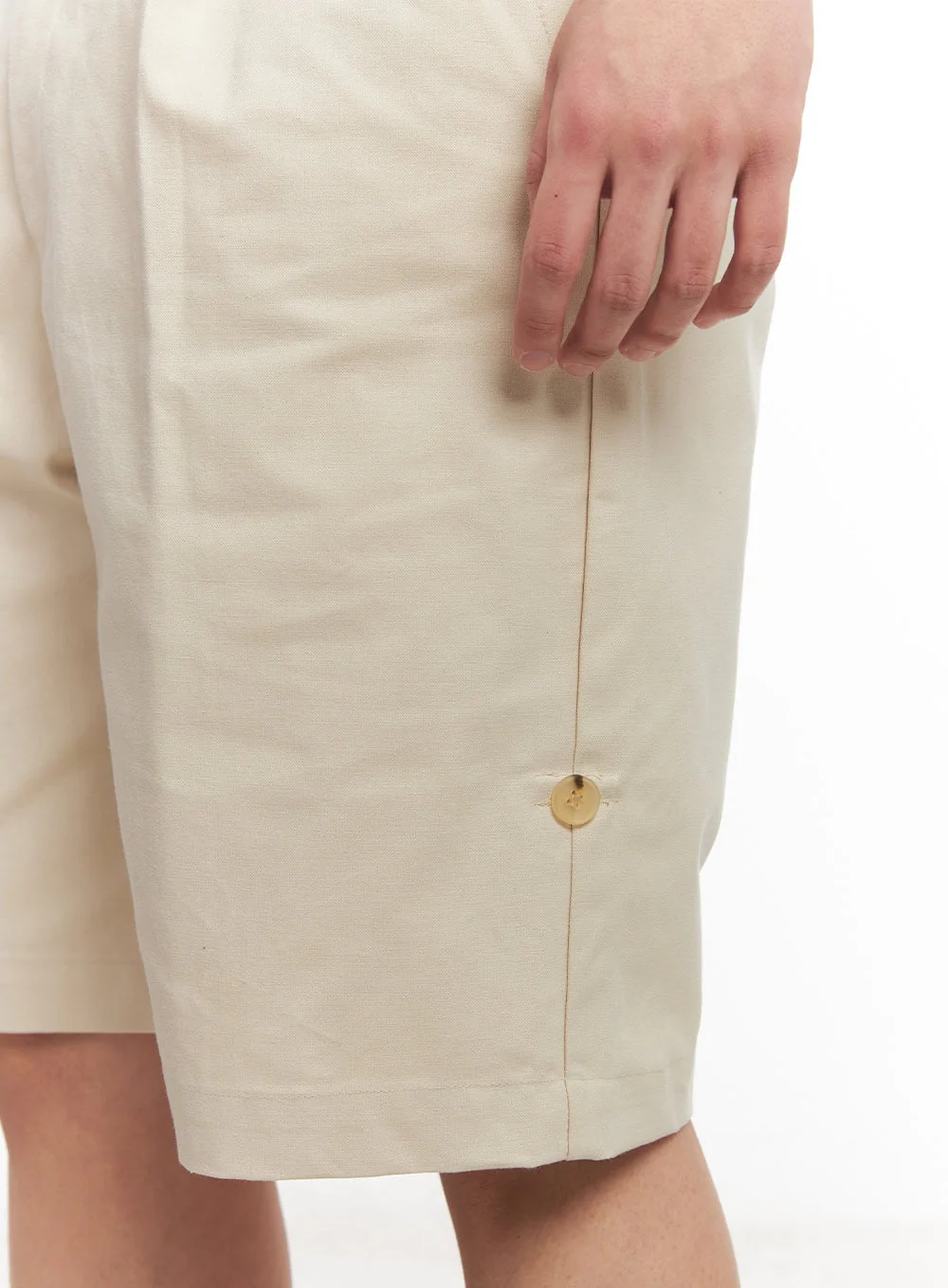 Men's Roll-Up Cotton Shorts (Light beige) IA529 - Image 5