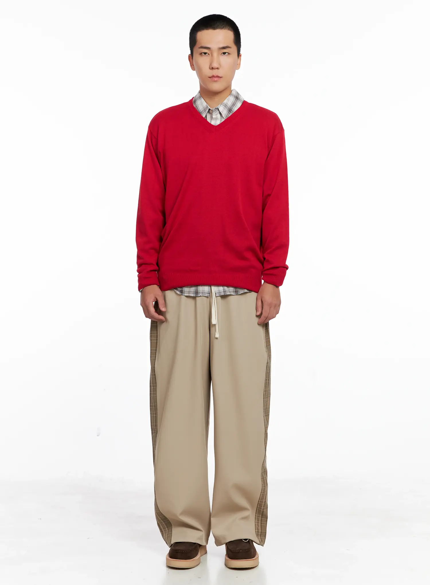 Men's Side Plaid Drawstring Pants IG529 - Image 3